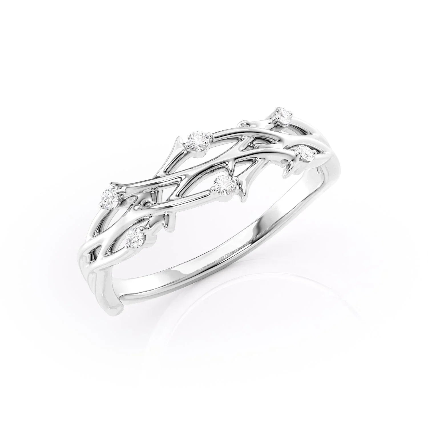 0.08tcw Round Lab-Grown Diamond Double Twig Wedding Band | 5mm Nature-Inspired | IGI Certified