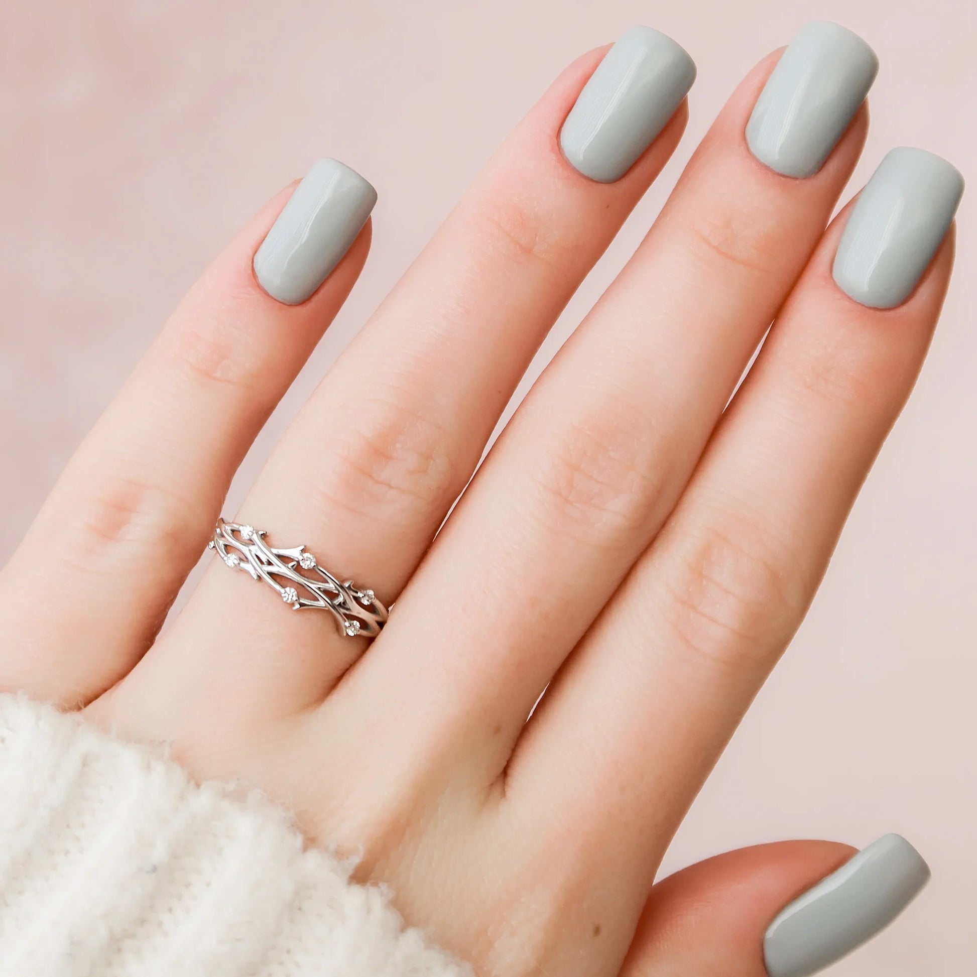 0.08tcw Round Lab-Grown Diamond Double Twig Wedding Band | 5mm Nature-Inspired | IGI Certified