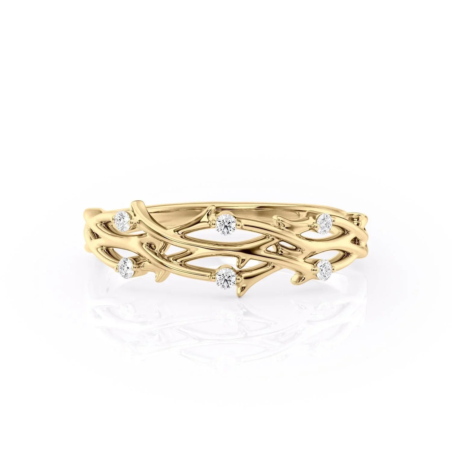 0.08tcw Round Lab-Grown Diamond Double Twig Wedding Band | 5mm Nature-Inspired | IGI Certified