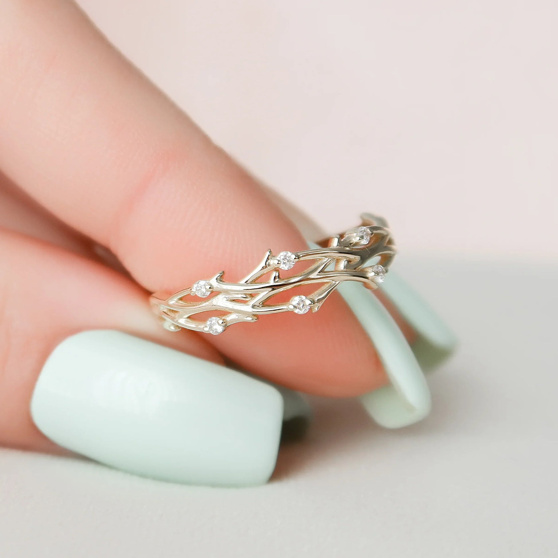 0.08tcw Round Lab-Grown Diamond Double Twig Wedding Band | 5mm Nature-Inspired | IGI Certified