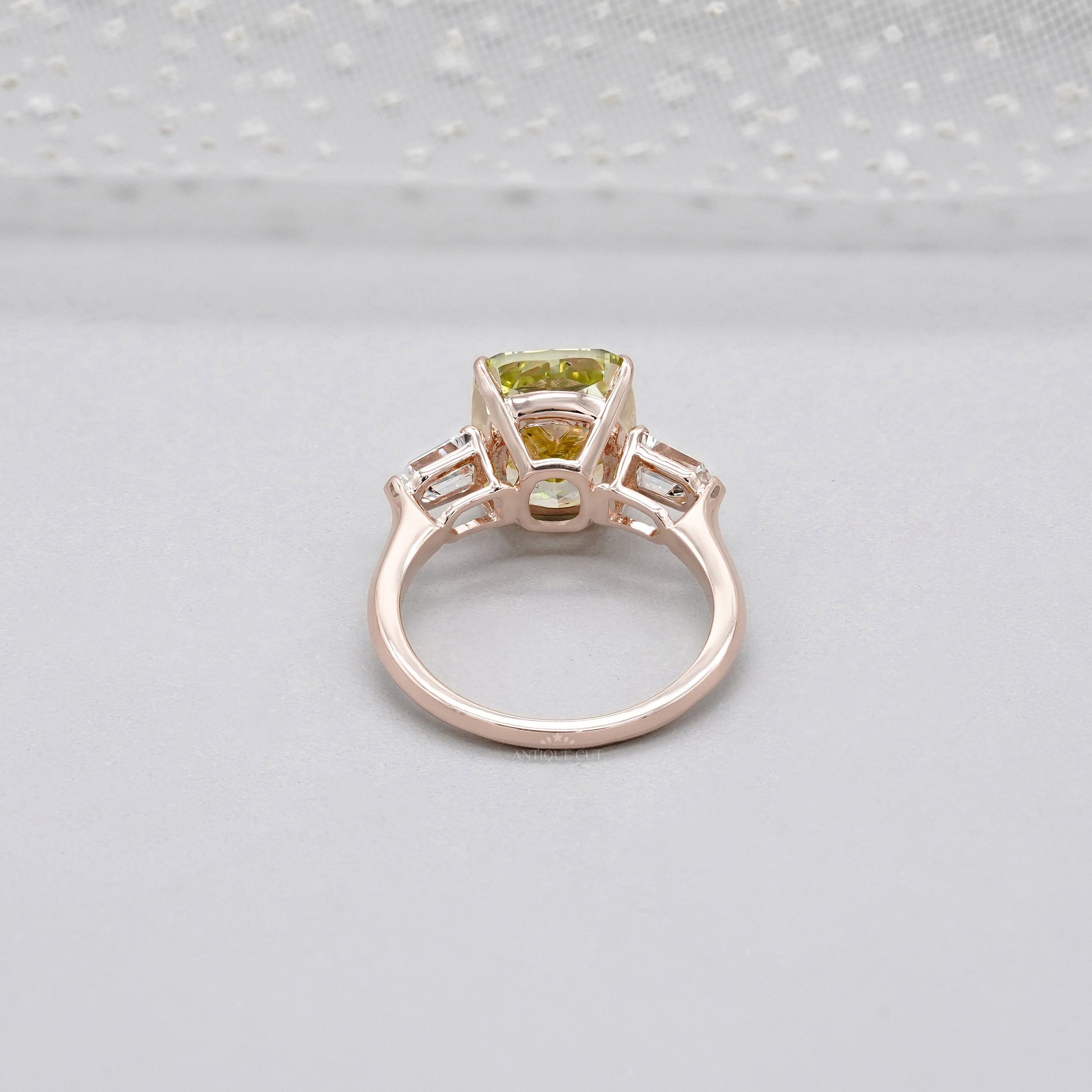 Fancy Yellow 6.50tcw Cushion Cut Lab Diamond Ring | Rose Gold Three-Stone | IGI Certified