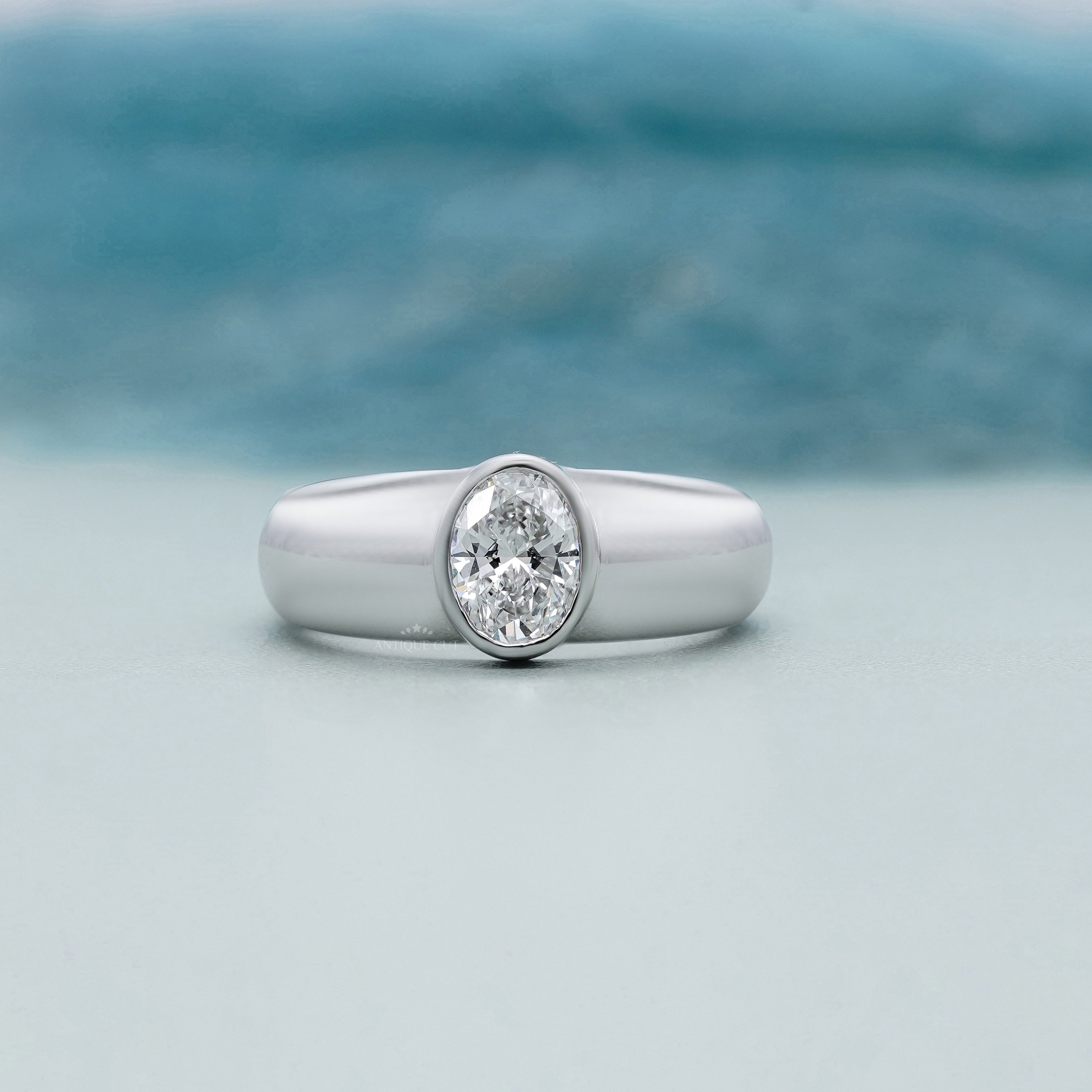 Oval 1.00ct Lab Grown Diamond Bezel Set Engagement Ring | White Gold | Modern Solitaire