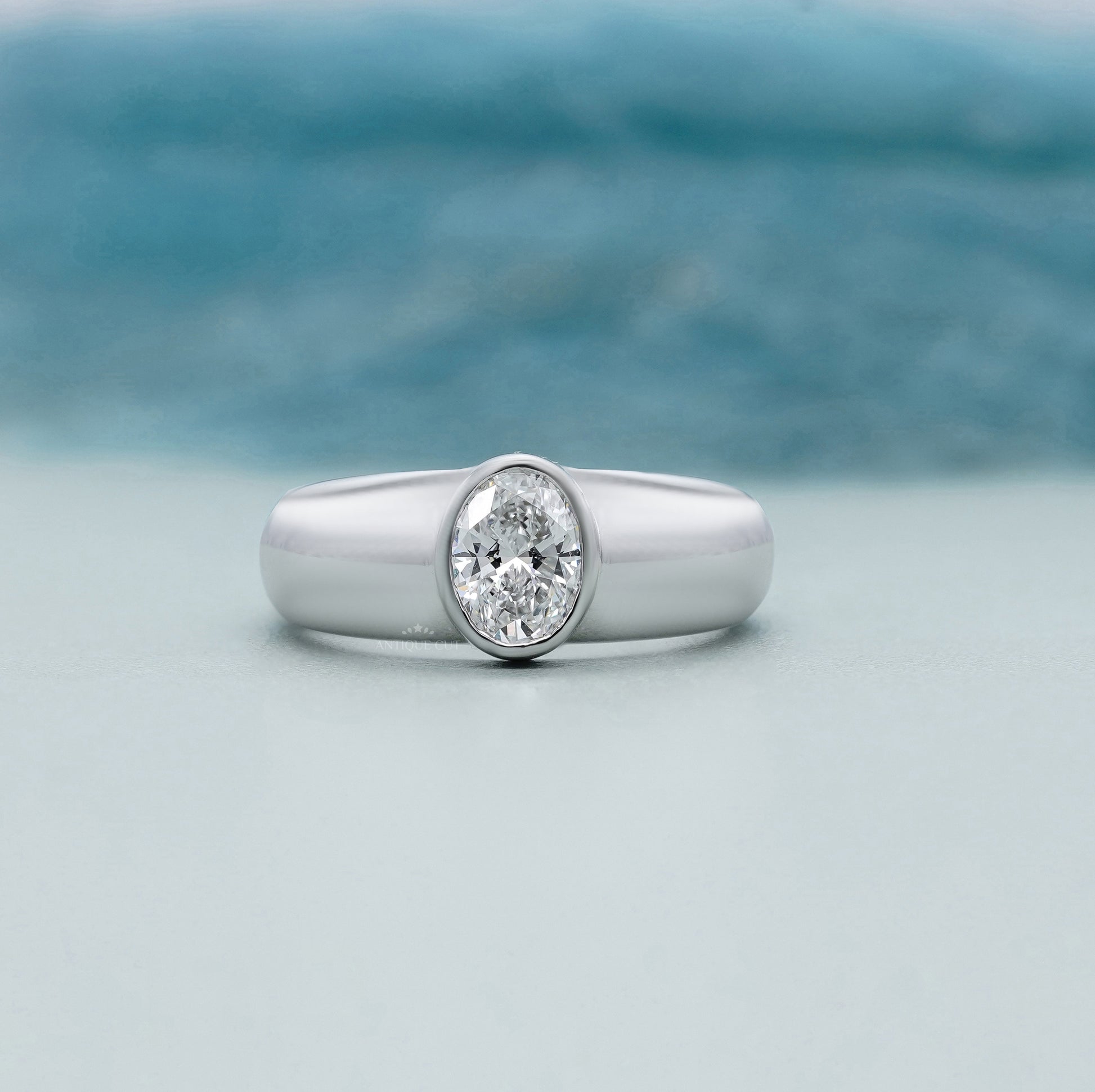 Oval 1.00ct Lab Grown Diamond Bezel Set Engagement Ring | White Gold | Modern Solitaire