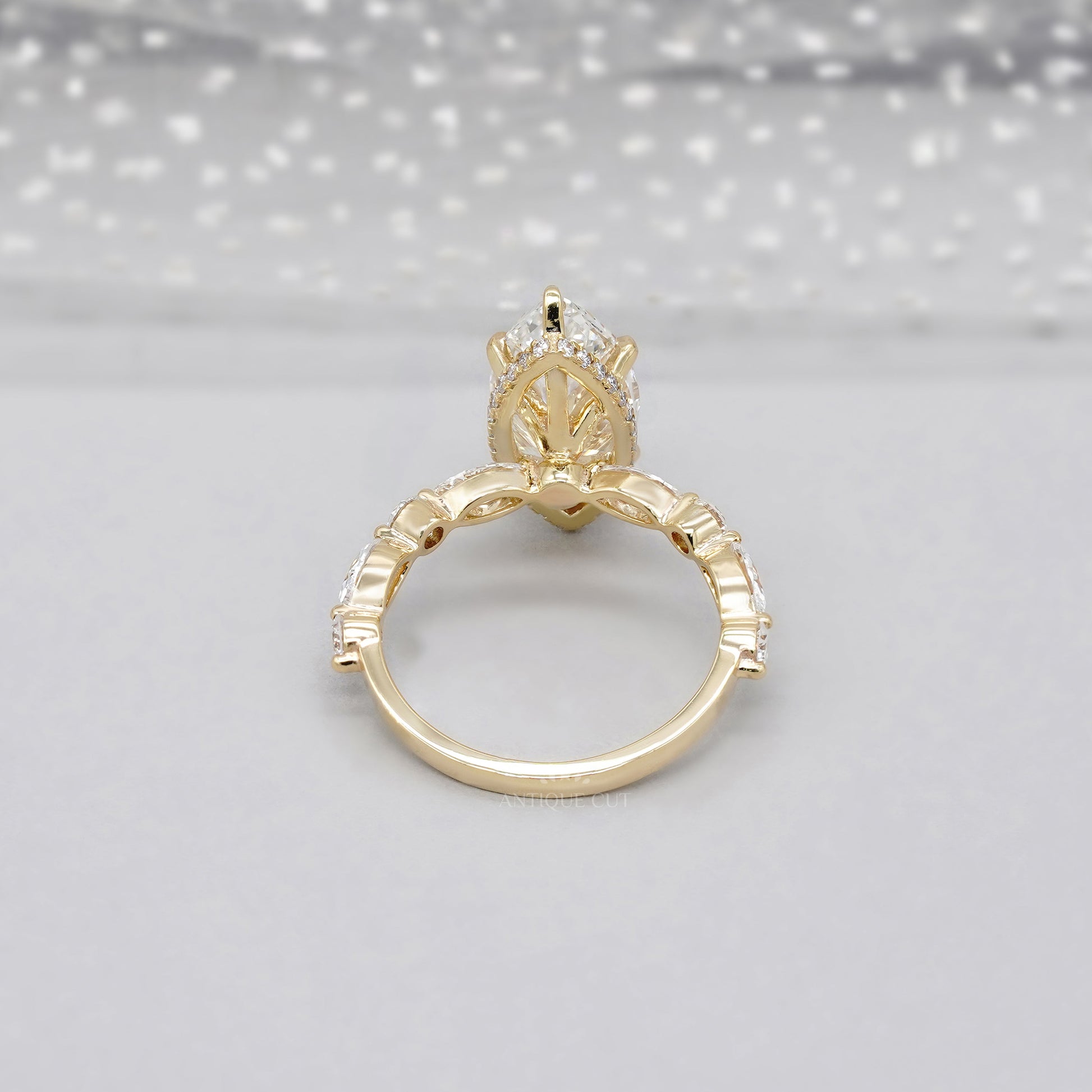 Marquise 4.00tcw Lab Grown Diamond Engagement Ring | IGI Certified | Yellow Gold | Unique Diamond Band
