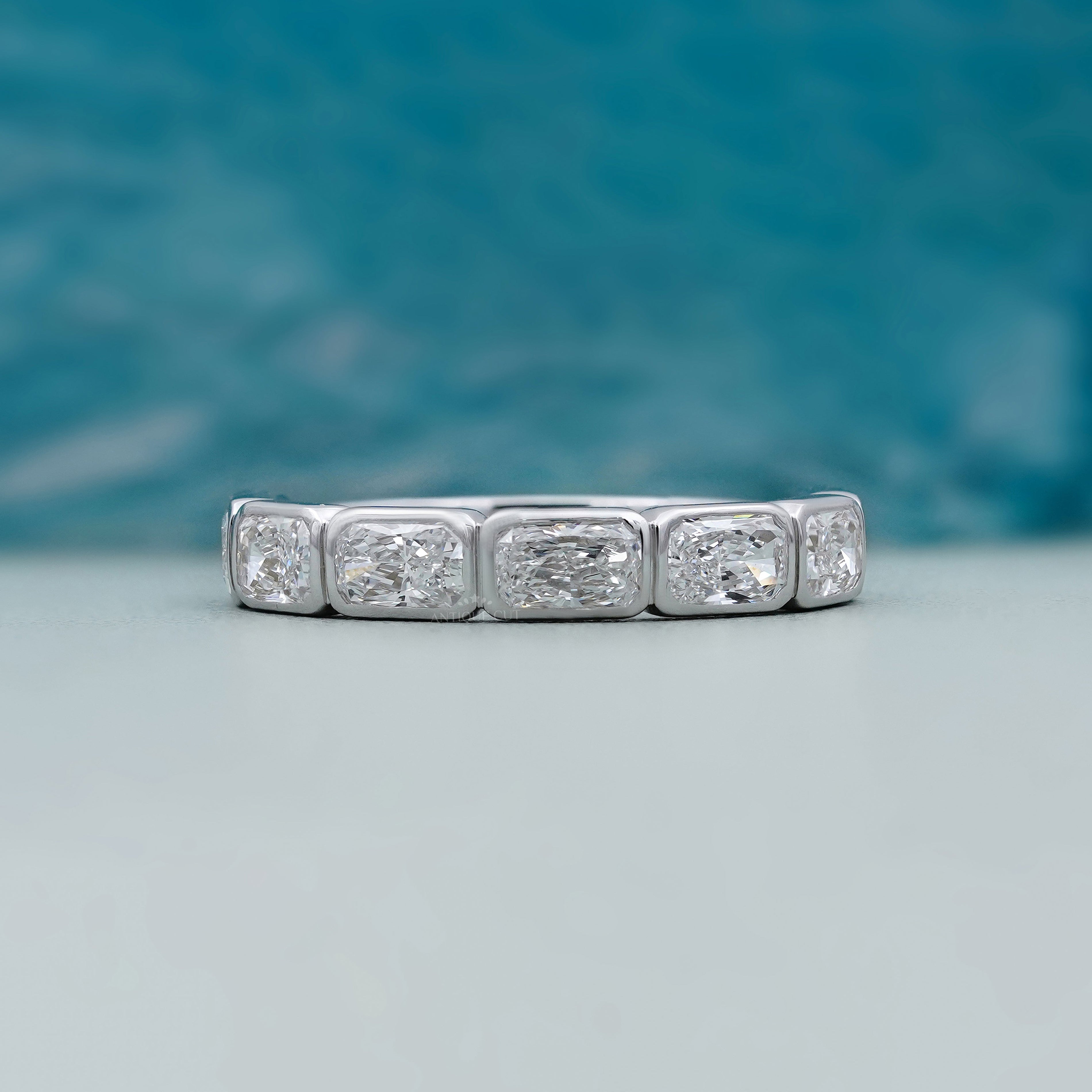 2.10ct Radiant Cut Diamond Wedding Band – 7 Stone Anniversary Ring in White Gold | Diamond Eternity Band | Bridal Stackable Ring