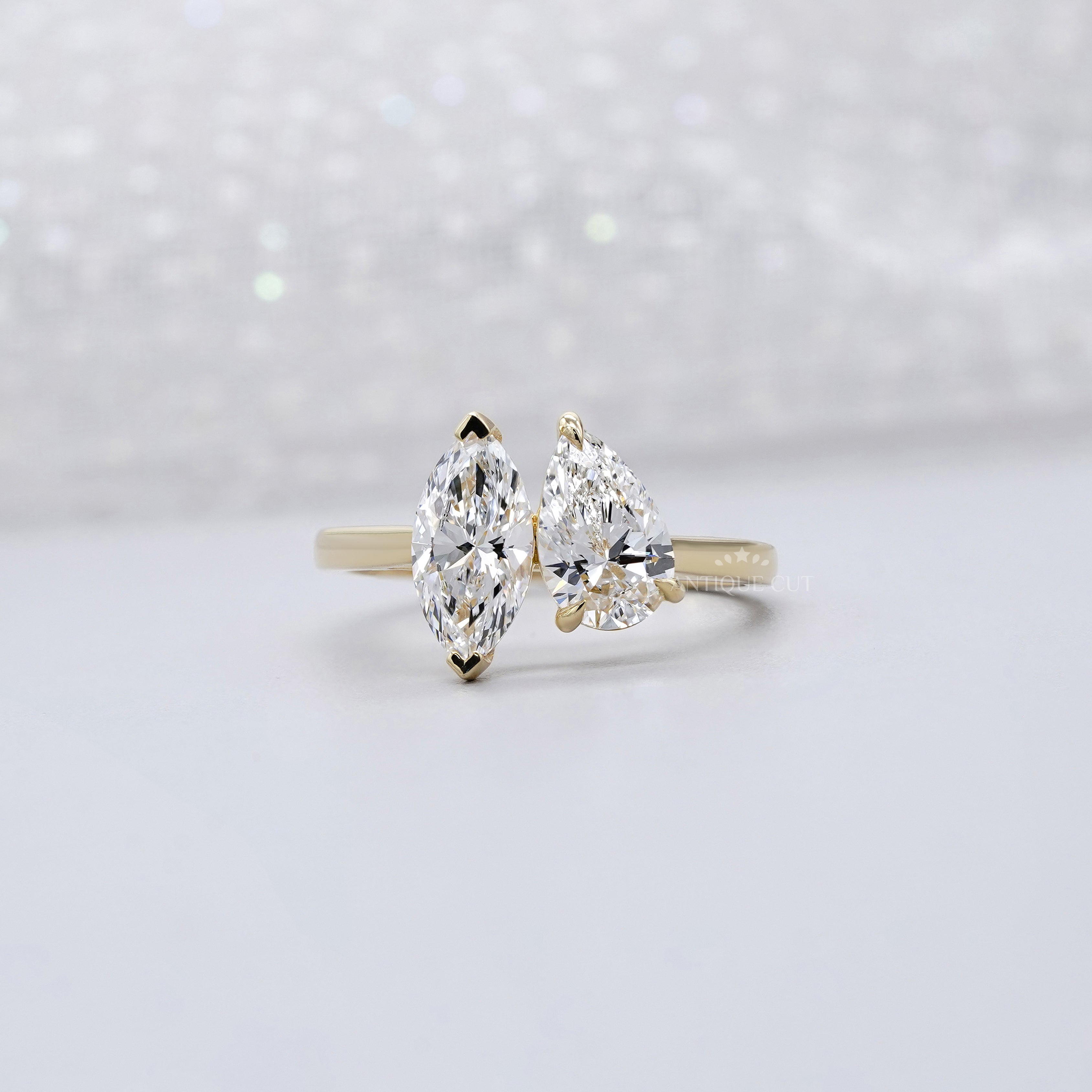 2.00tcw Toi Et Moi Engagement Ring | Pear & Marquise Lab Grown Diamond Ring | Two Stone Bypass Ring |  | IGI Certified