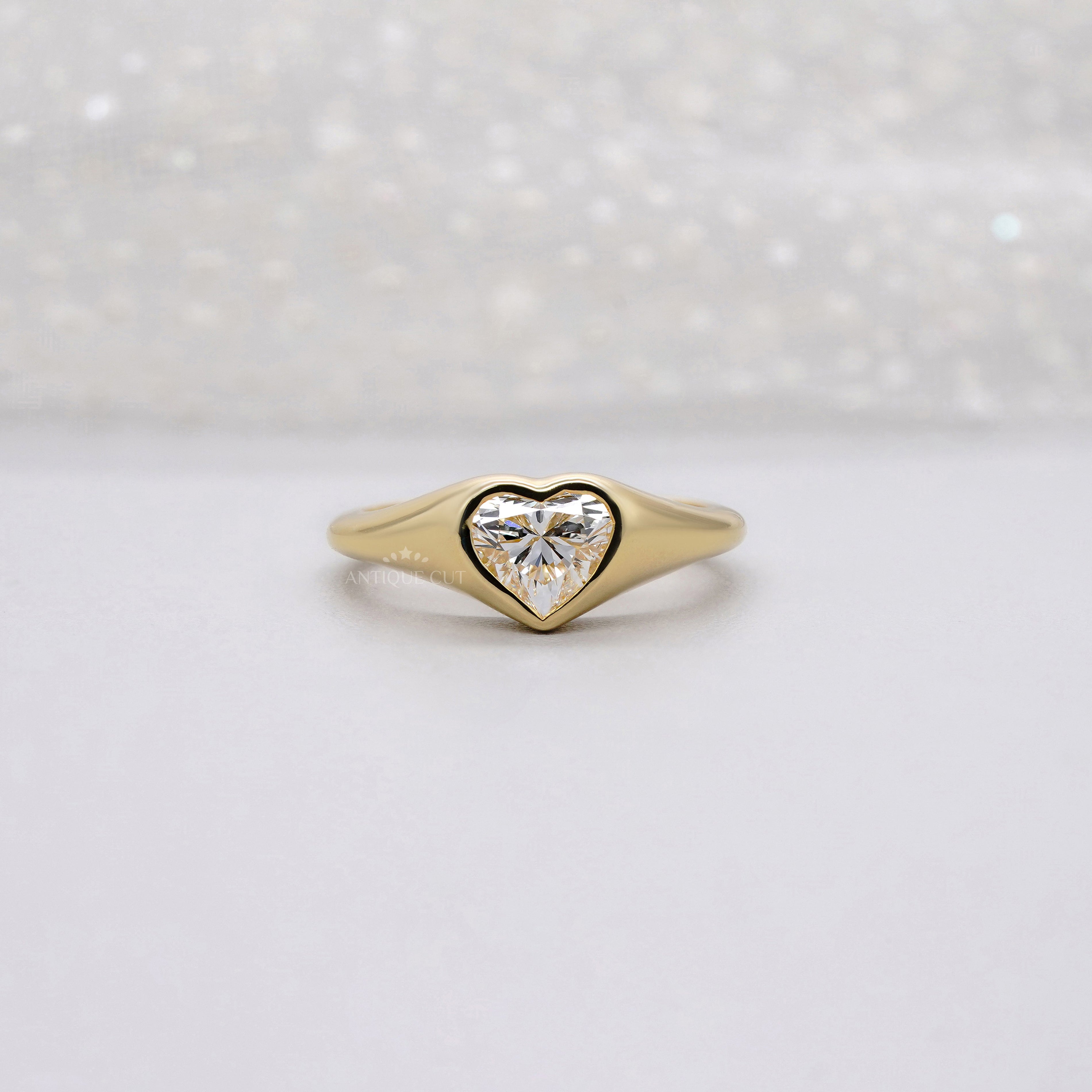 Heart 1.00ct Lab Diamond Bezel Ring | Solid Yellow Gold | Modern Love IGI Certified