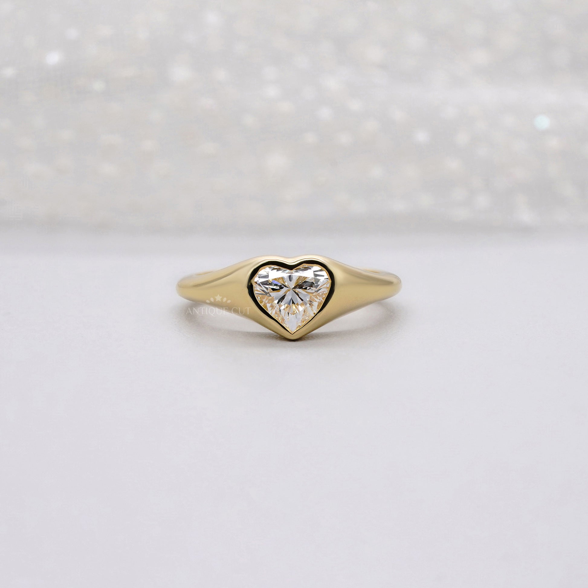 Heart 1.00ct Lab Diamond Bezel Ring | Solid Yellow Gold | Modern Love IGI Certified