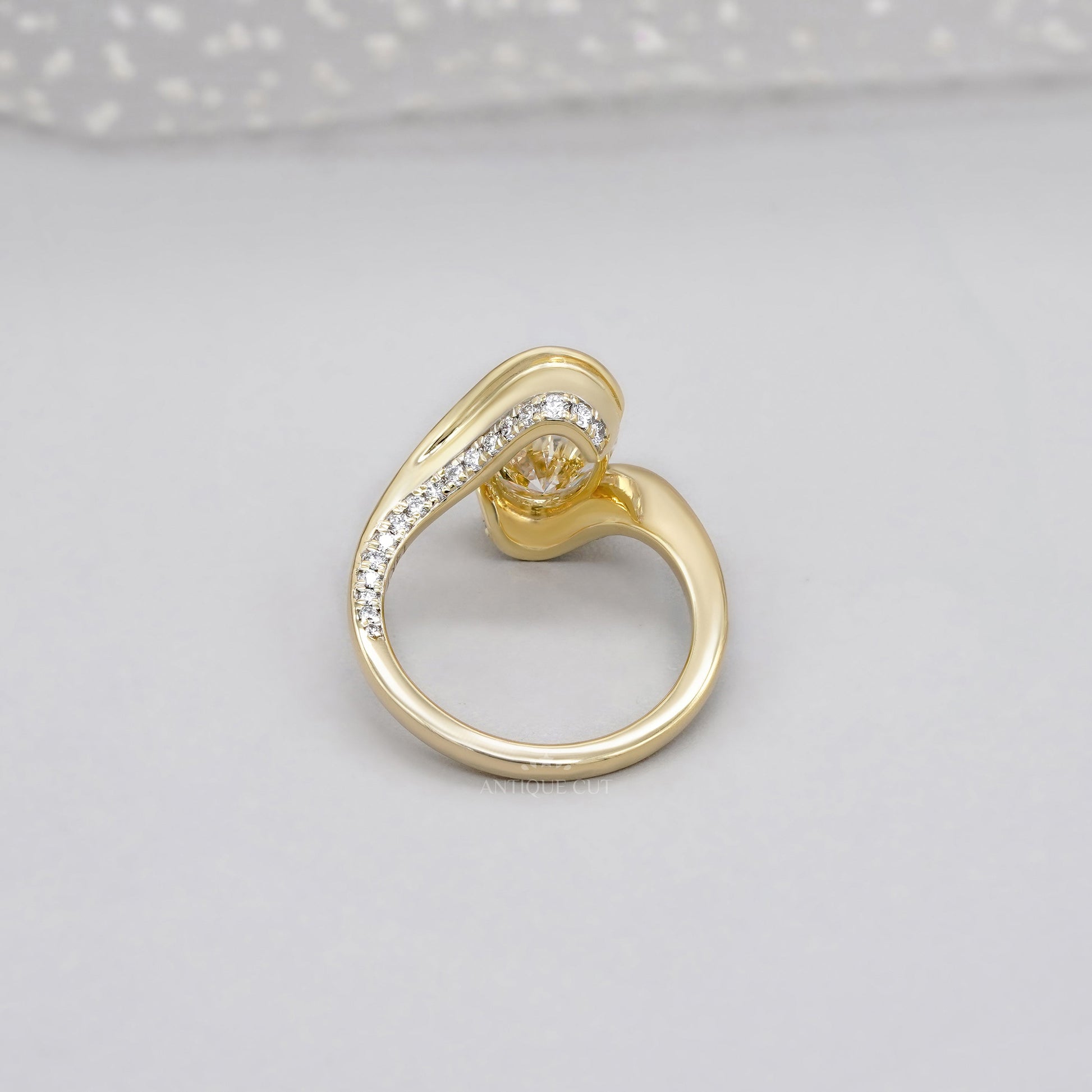 Oval 3.40tcw Lab Diamond Swirl Ring | Modern Wrap Yellow Gold Design | IGI Certified