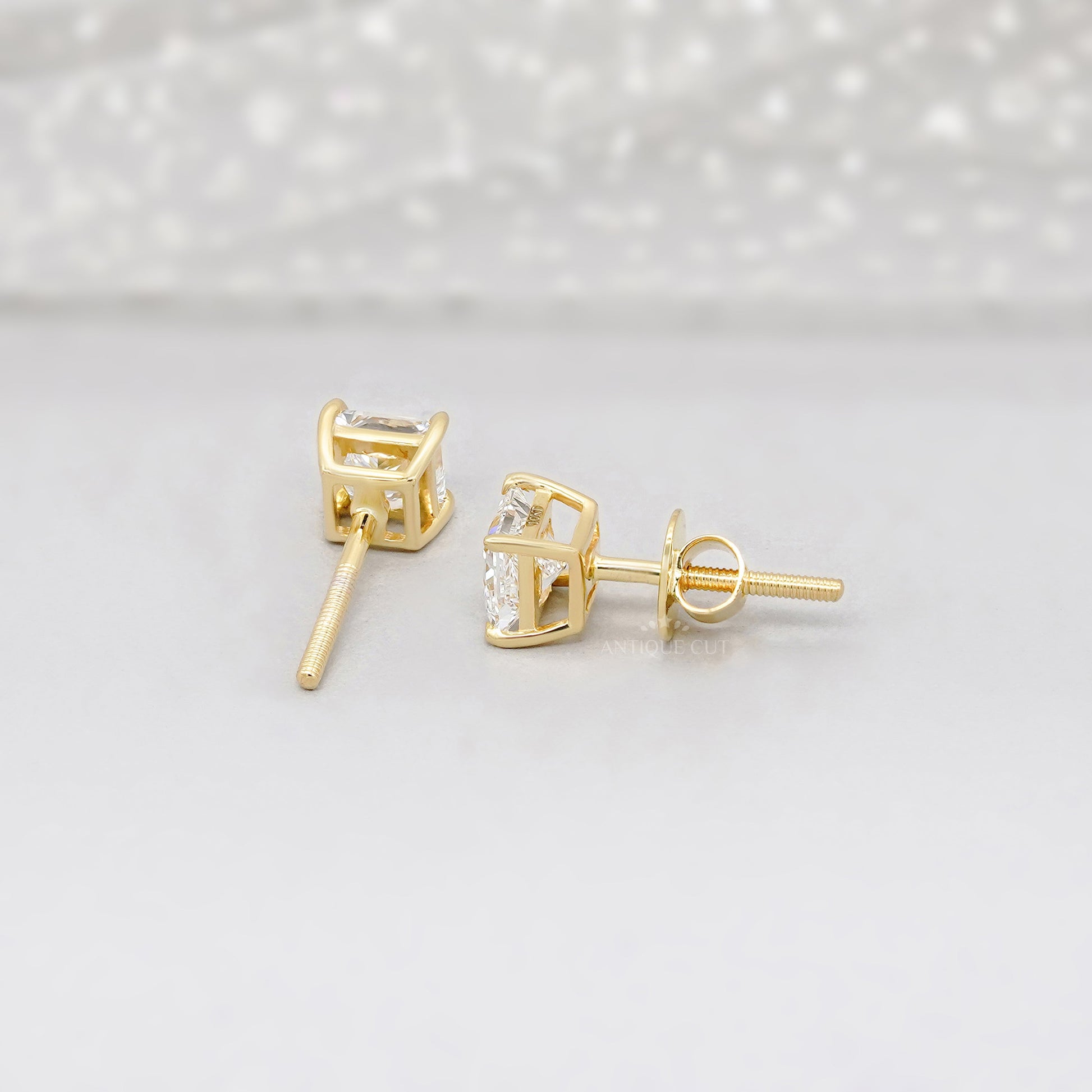 1.50tcw Princess Cut Lab Grown Diamond Stud Earrings | Yellow Gold | IGI Certified