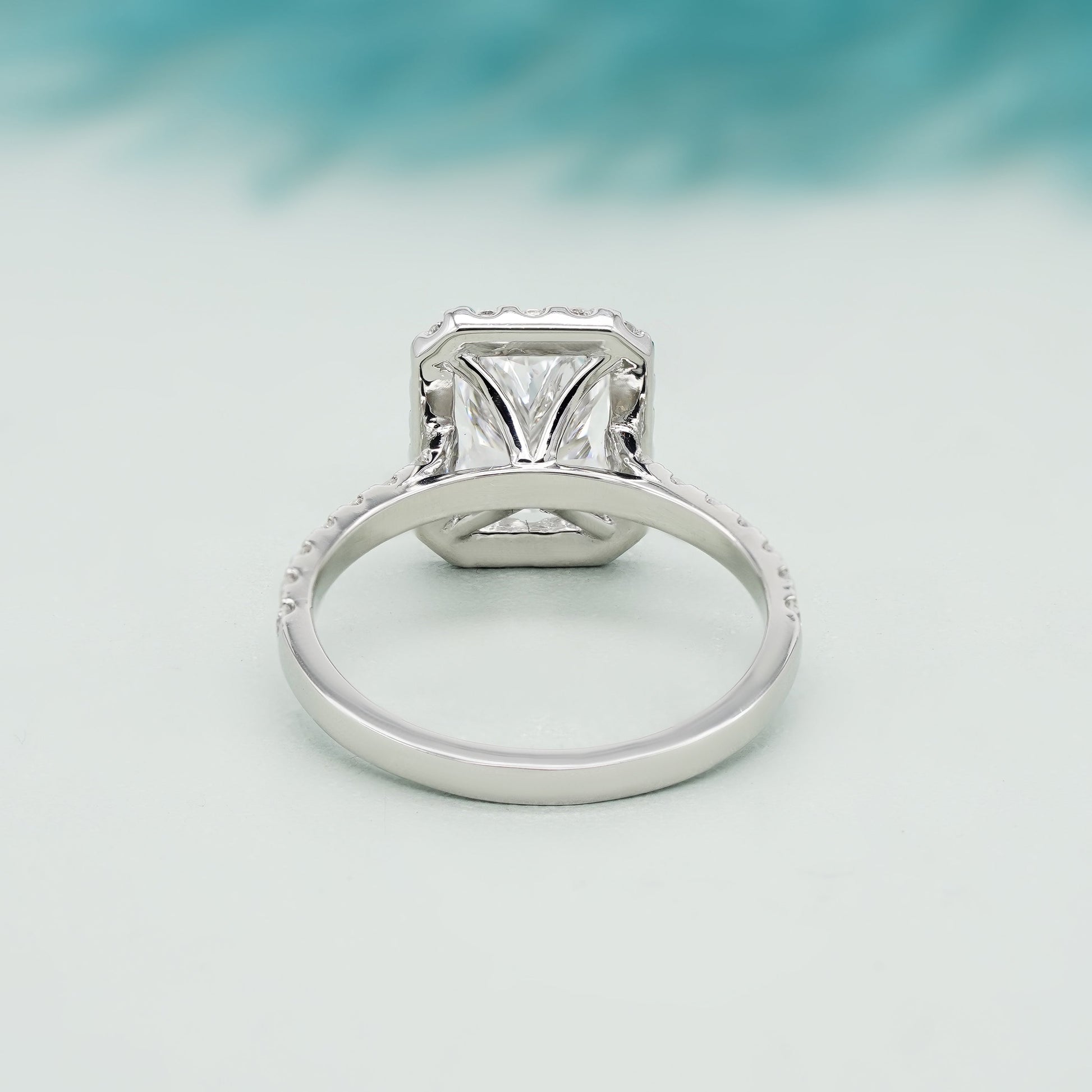 Radiant 2.60tcw Lab Created Diamond Ring | Pavé Halo Cathedral Setting | VVS-VS Clarity | DEF Color | Sustainable Luxury