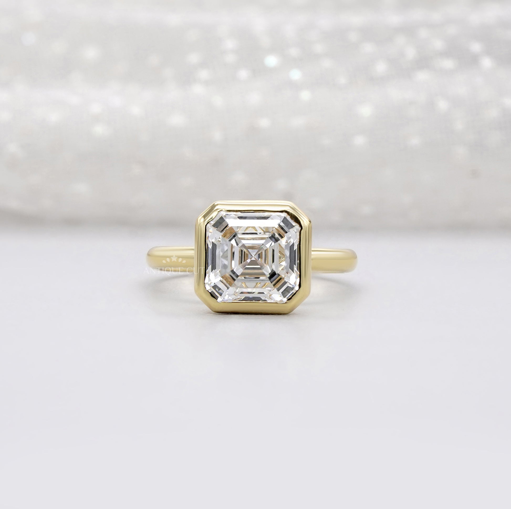 4.00ct Asscher Lab-Grown Diamond Bezel Engagement Ring | Yellow Gold Solitaire | IGI Certified Ethical Step-Cut Diamond Ring
