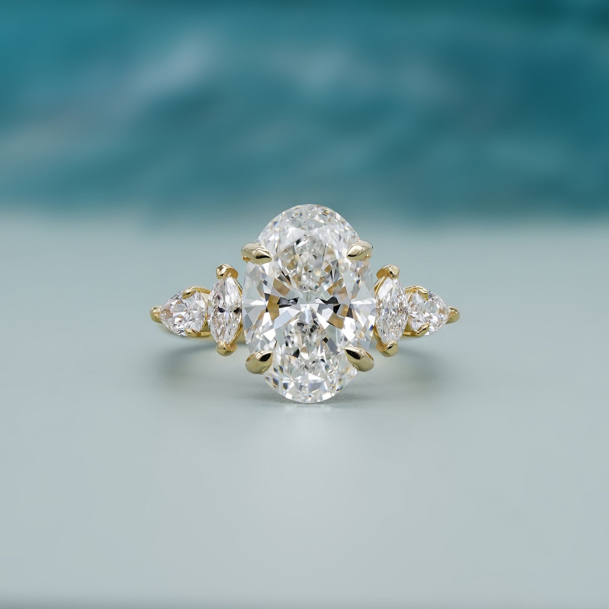 4.20tcw Oval Lab Grown Diamond Ring | Cathedral Side Stone Engagement Ring | IGI Certified | D-E-F Color | VVS-VS