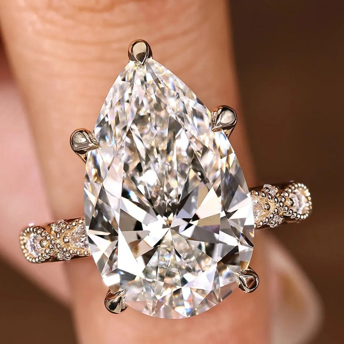 Common :: Unii Jewels 5.20TCW Pear Lab Grown Diamond Vintage Engagement Ring