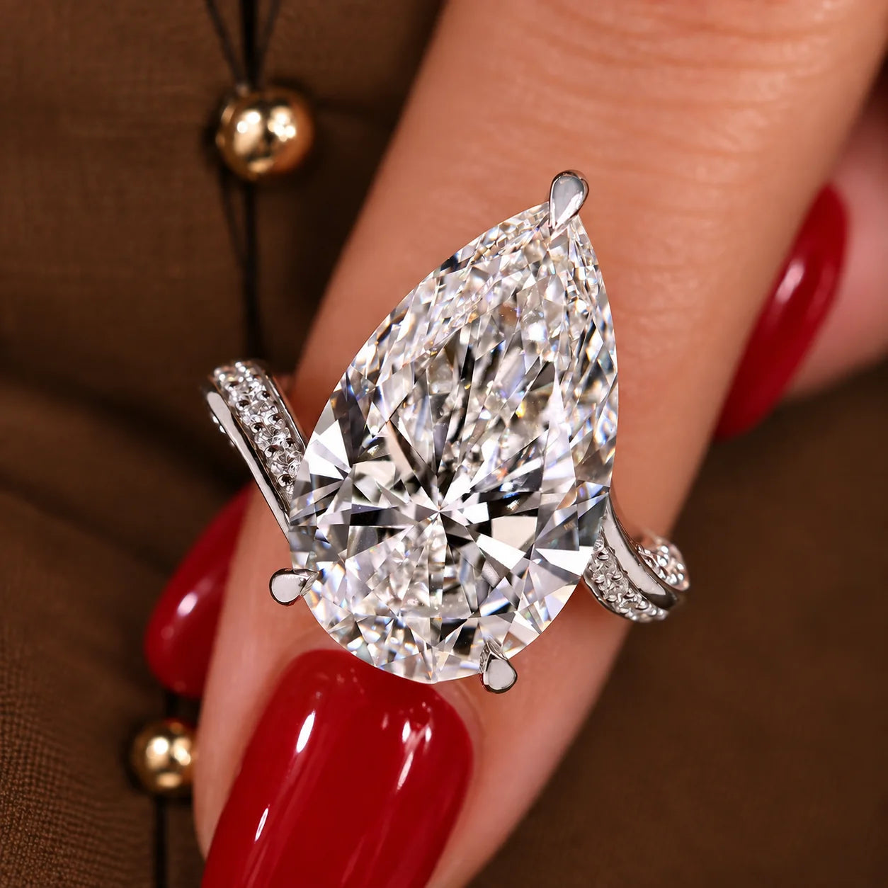 Common :: Unii Jewels 5.30TCW Pear Lab Grown Diamond Pave Engagement Ring