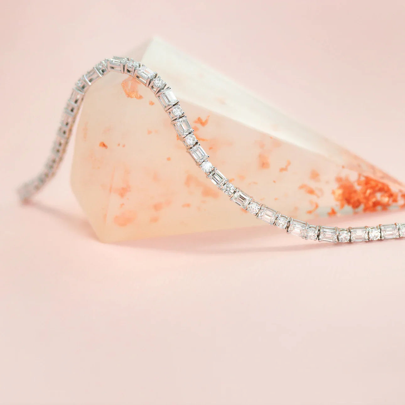 Emerald and Round Lab Grown Diamond Tennis Bracelet, EF Color, VS Clarity, IGI Certified