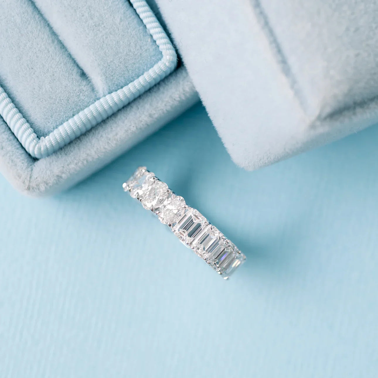 Oval And Emerald Lab Grown Diamond Half and Half Eternity Band , EF Color , VS Clarity , IGI Certificate