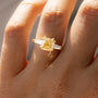 Common :: yellow cushion lab grown diamond three stone engagement ring luxury yellow diamond ring