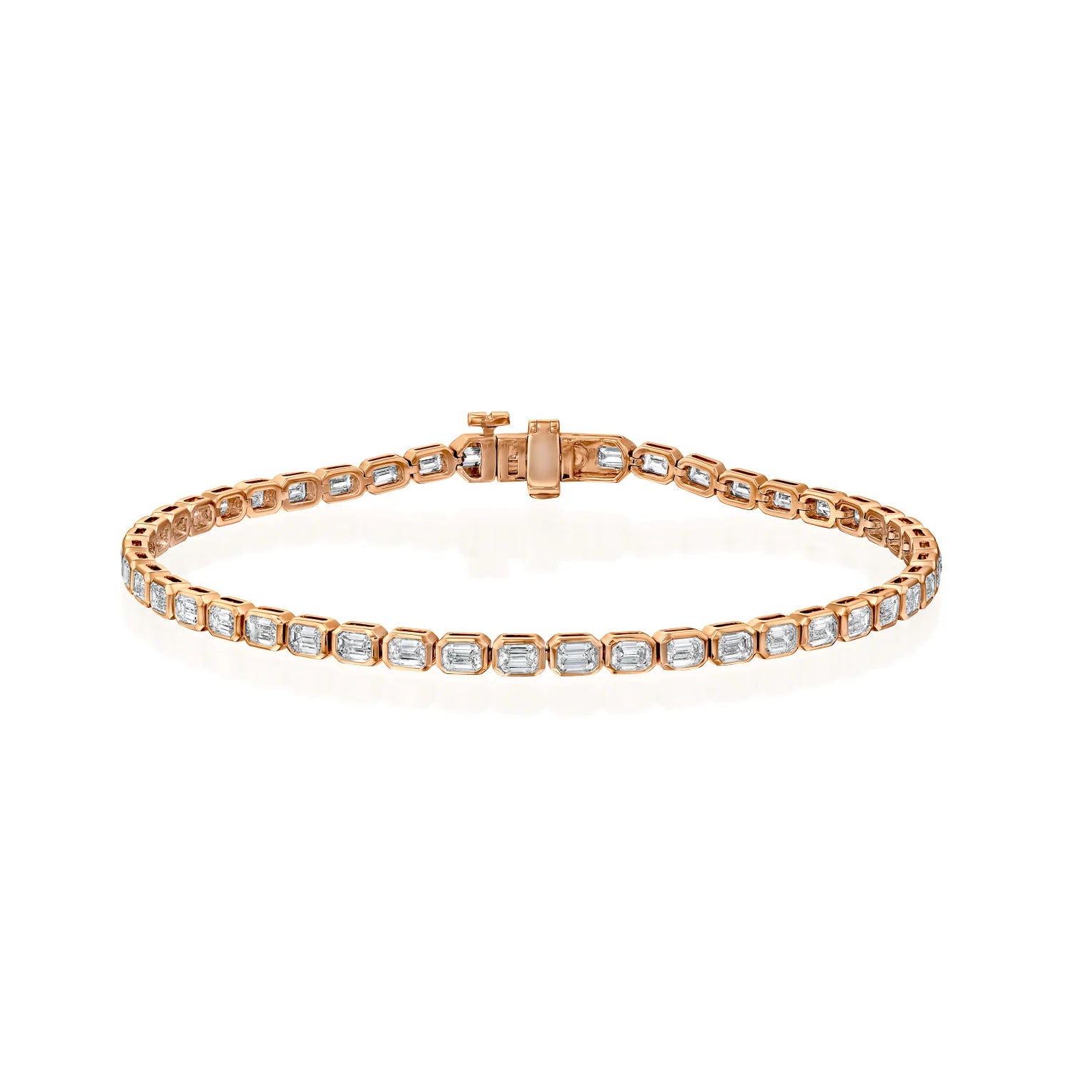 rose :: 2.5 carat east west emerald lab grown diamond tennis bracelet bezel setting IGI certified
