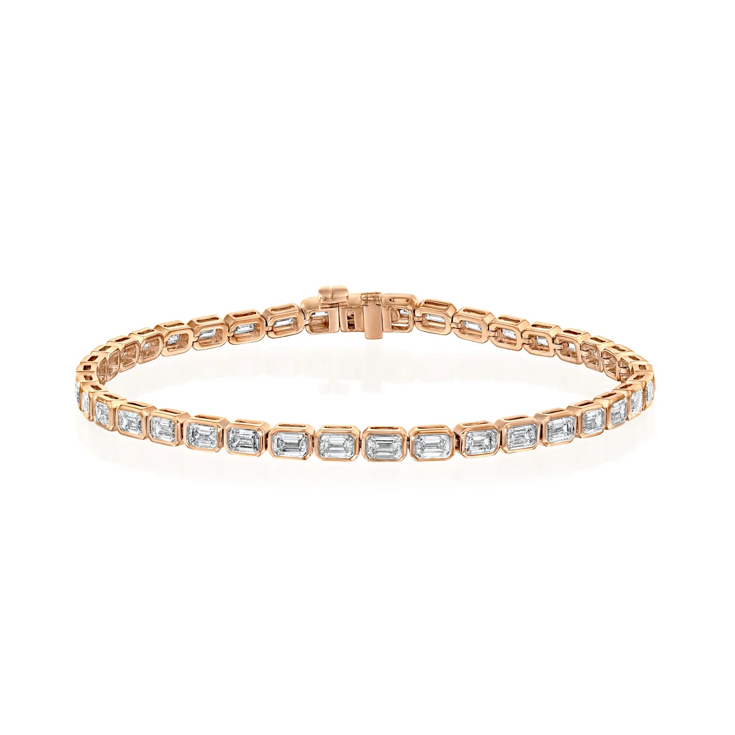 rose :: 3.5 carat east west emerald lab grown diamond tennis bracelet bezel setting IGI certified
