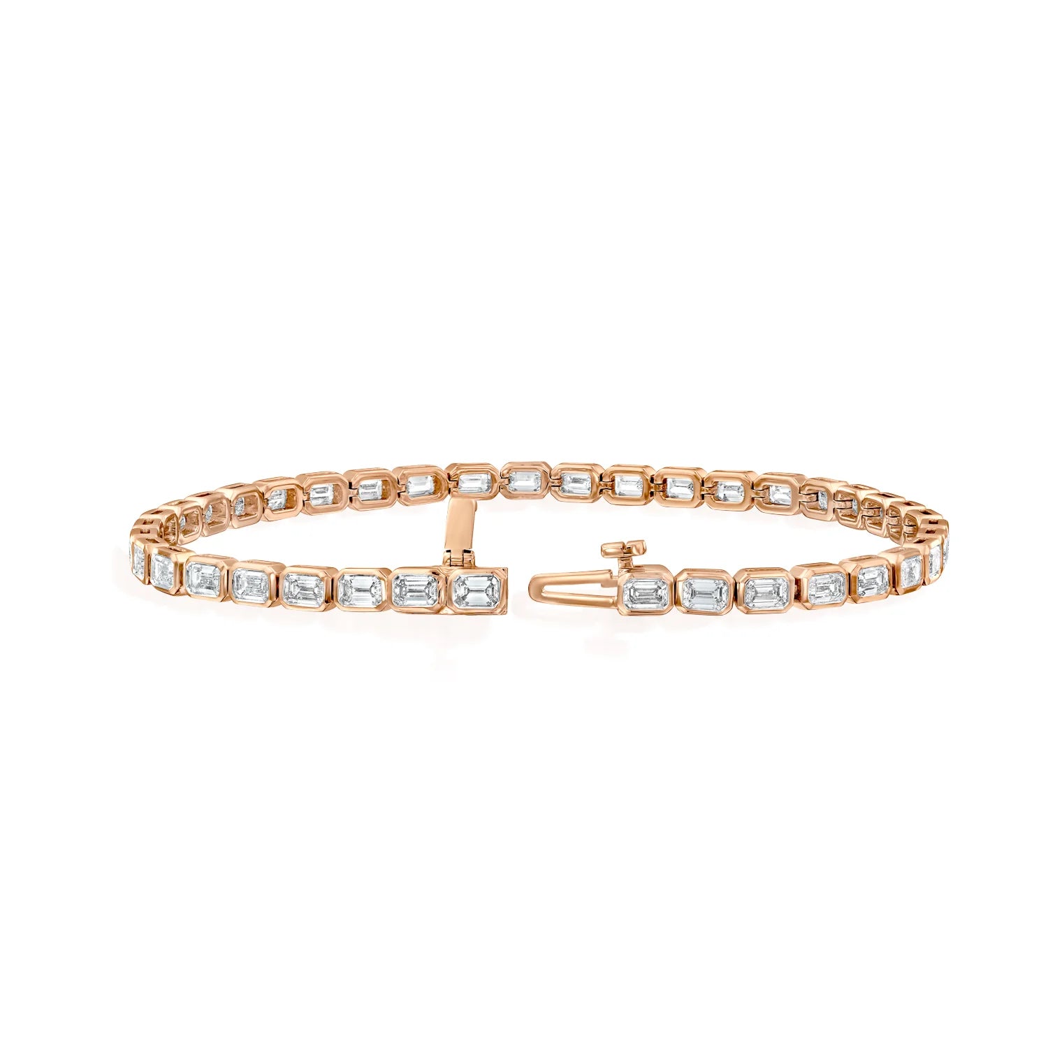 rose :: 3.5ct emerald cut lab grown diamond tennis bracelet east west bezel design
