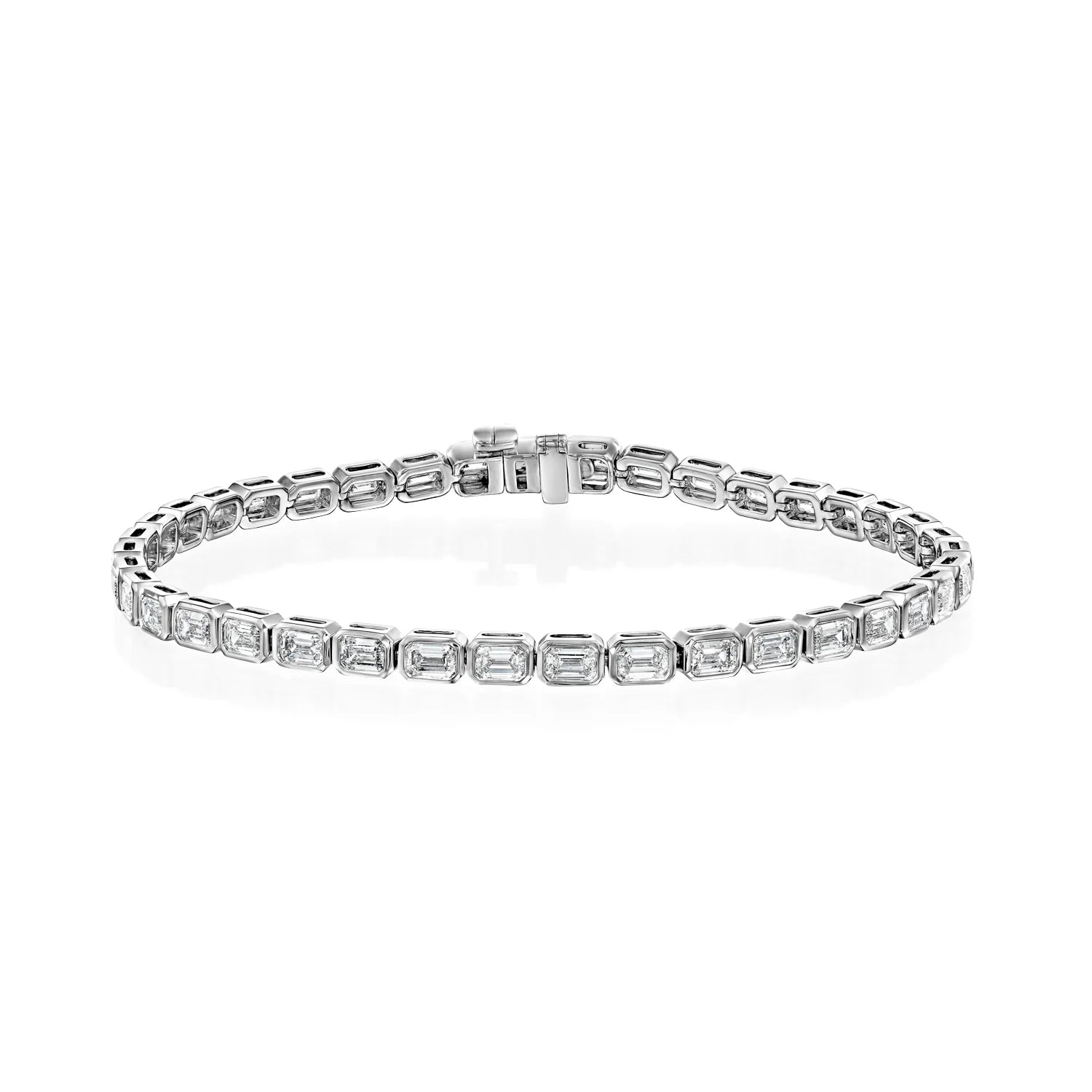 white :: 3.5 carat east west emerald lab grown diamond tennis bracelet bezel setting IGI certified
