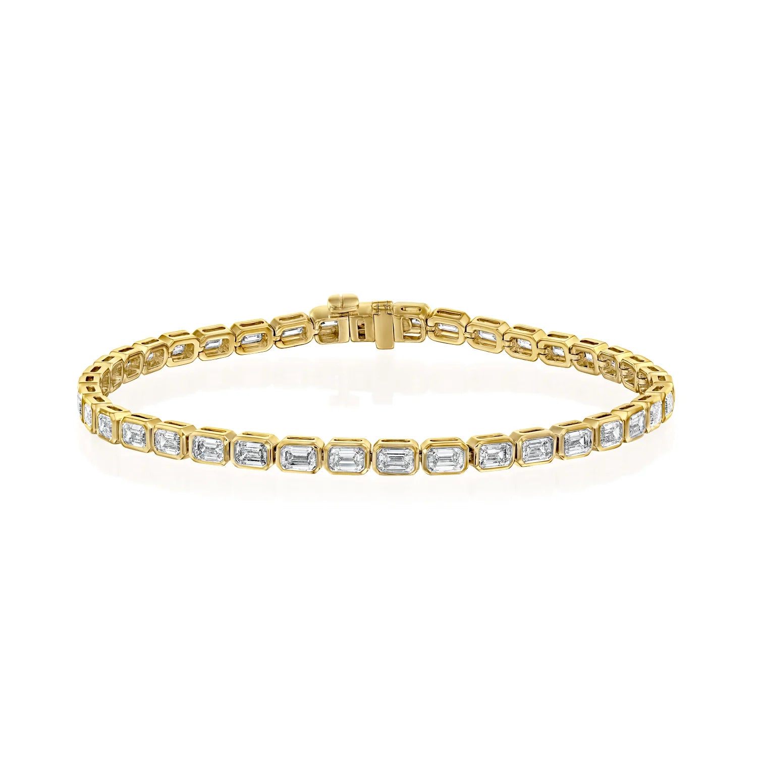 yellow :: 3.5 carat east west emerald lab grown diamond tennis bracelet bezel setting IGI certified
