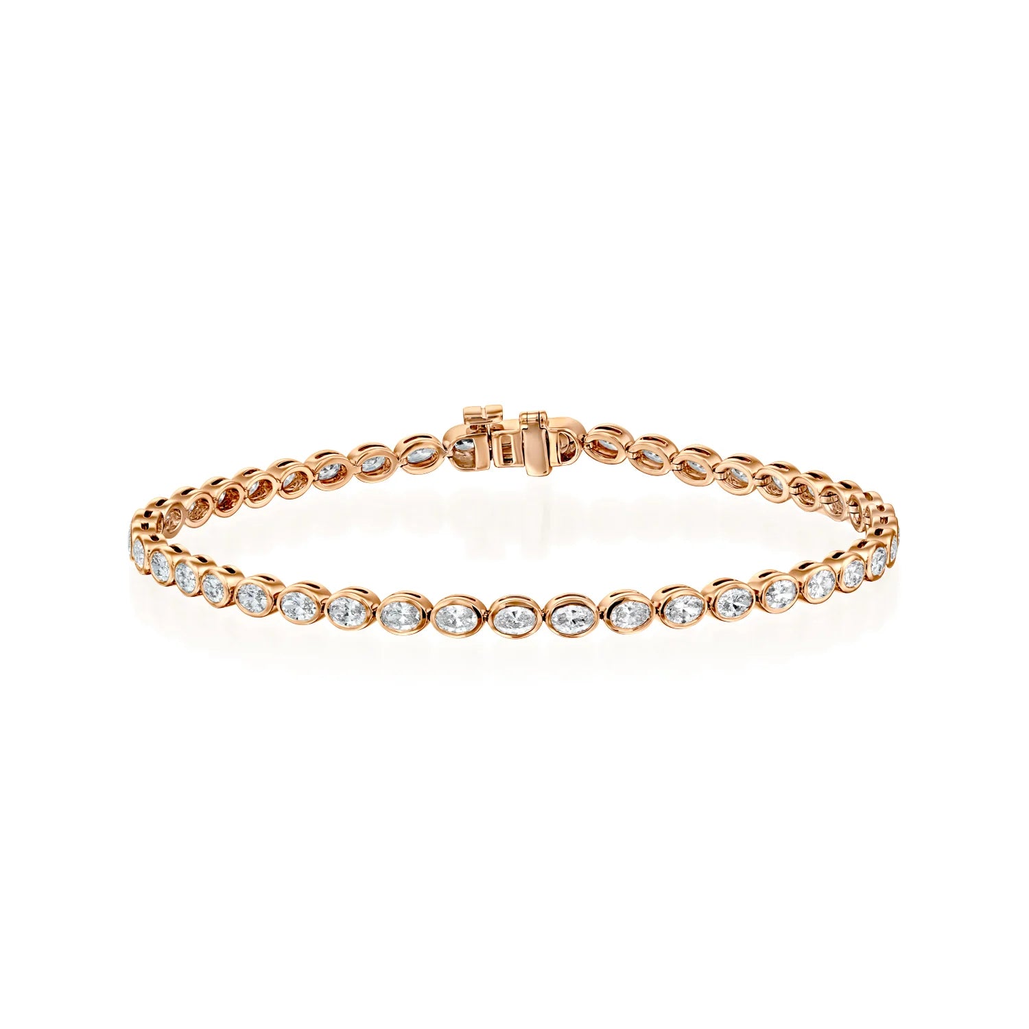 rose :: 2.5 carat east west oval lab grown diamond tennis bracelet bezel setting IGI certified
