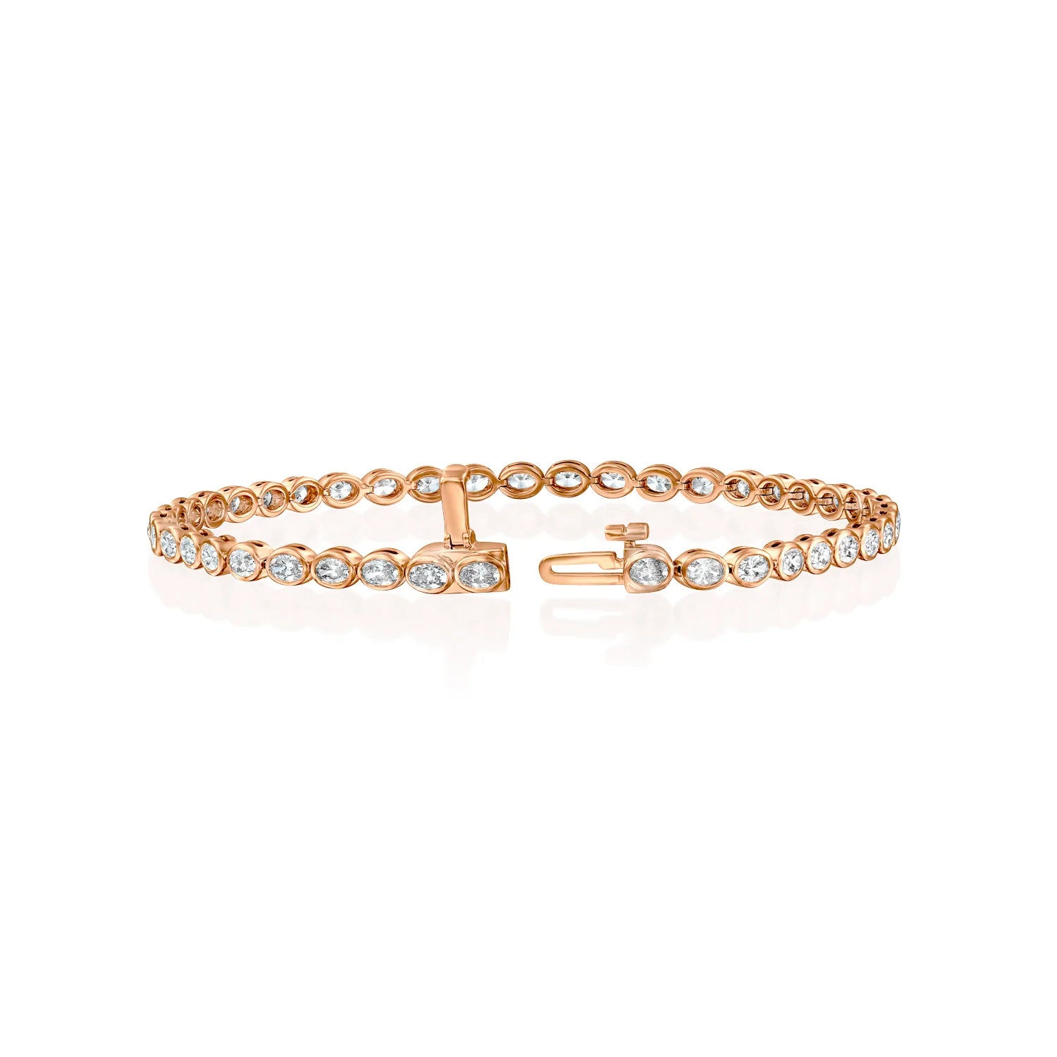 rose :: 2.5ct oval lab grown diamond tennis bracelet east west bezel design
