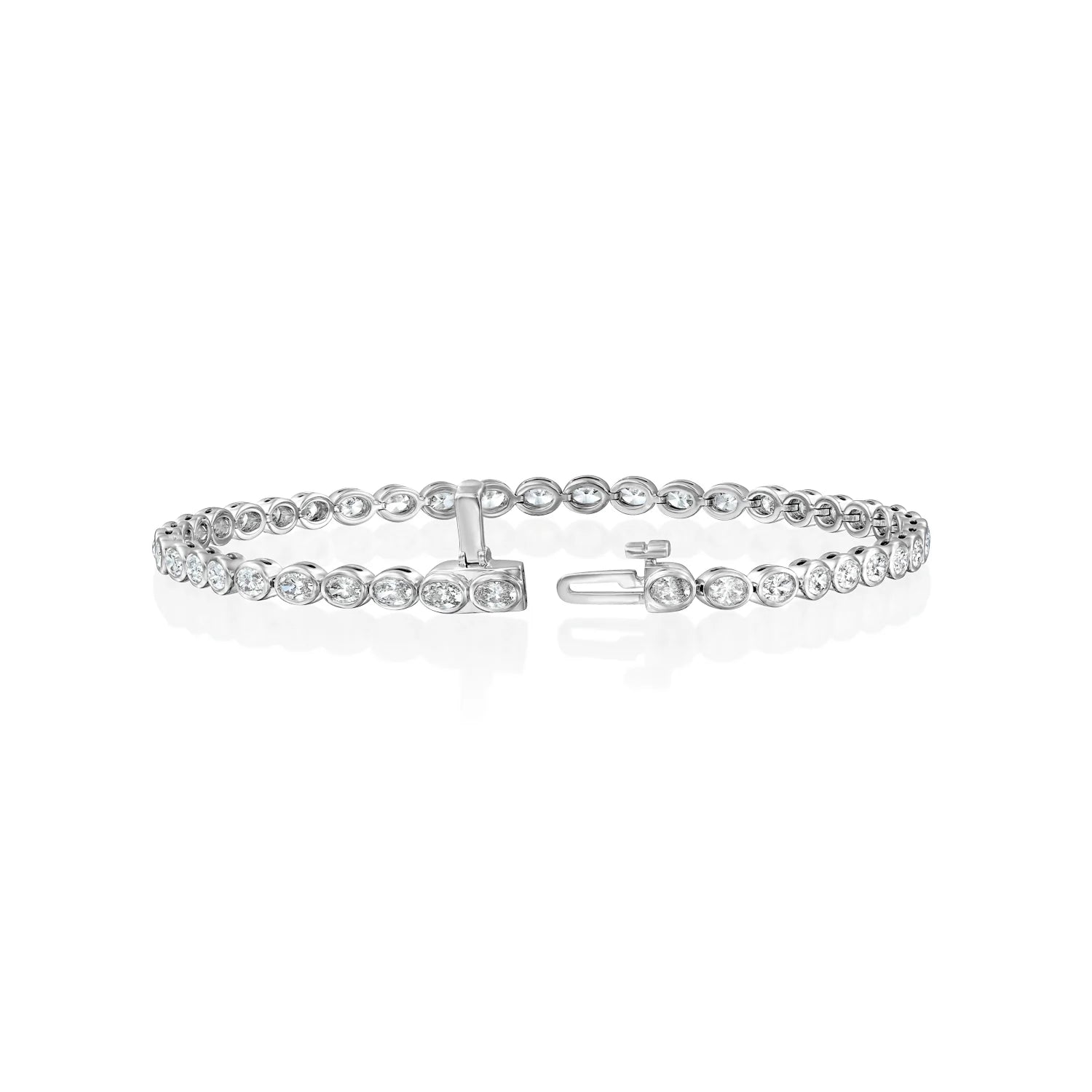 white :: 2.5ct oval lab grown diamond tennis bracelet east west bezel design
