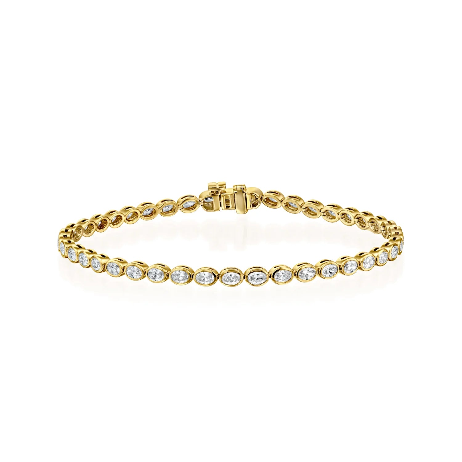 yellow :: 2.5 carat east west oval lab grown diamond tennis bracelet bezel setting IGI certified
