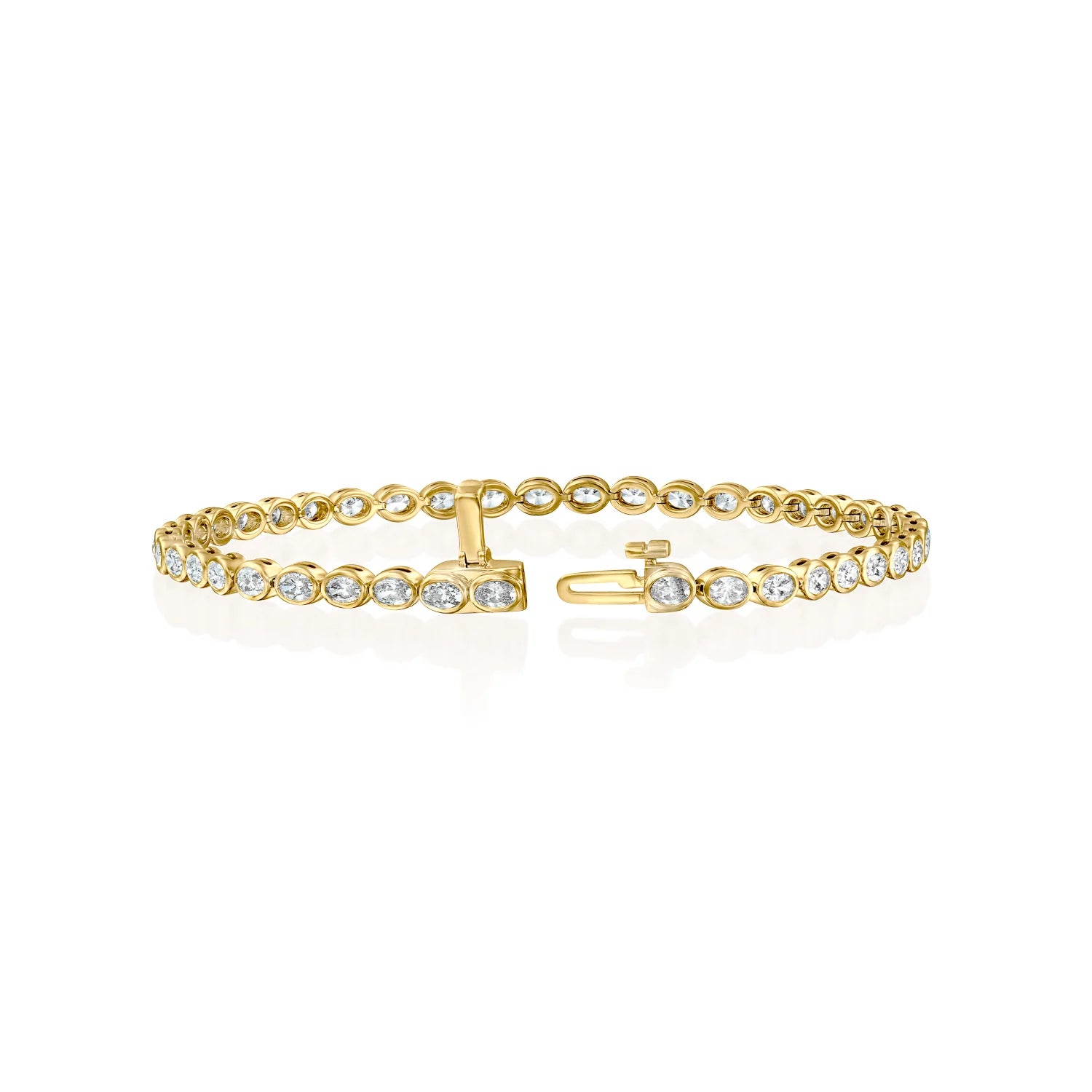 yellow :: 2.5ct oval lab grown diamond tennis bracelet east west bezel design
