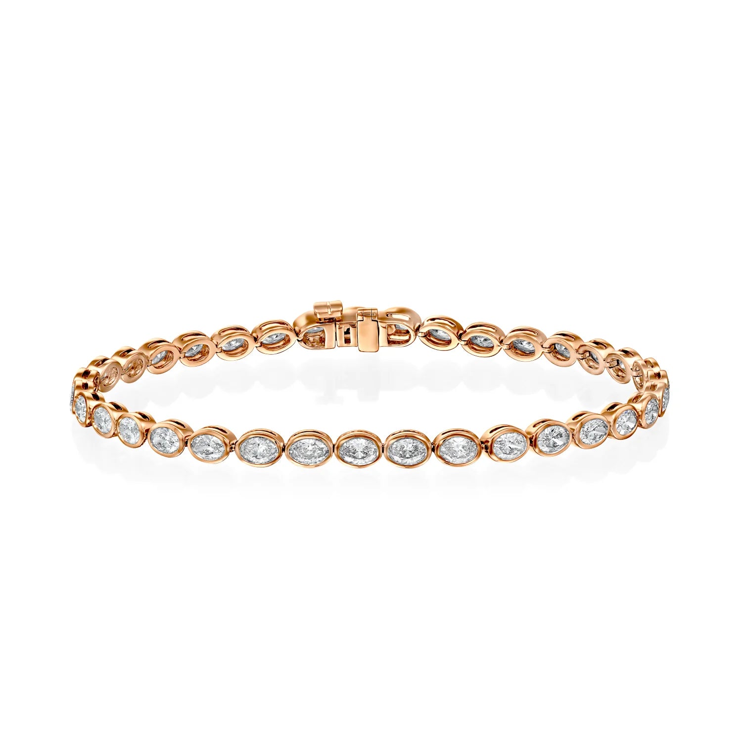 rose :: 3.5 carat east west oval lab grown diamond tennis bracelet bezel setting IGI certified
