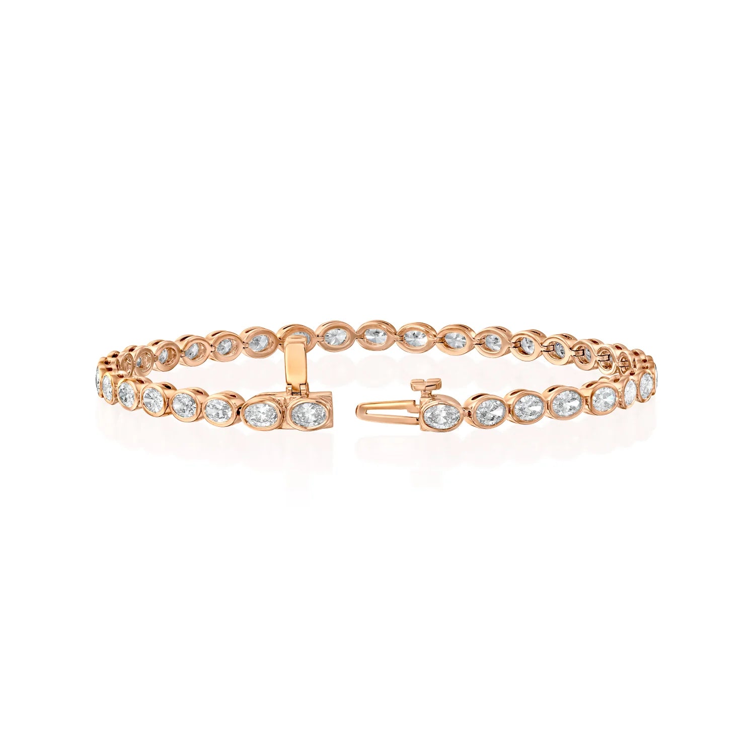 rose :: 3.5ct oval lab grown diamond tennis bracelet east west bezel design
