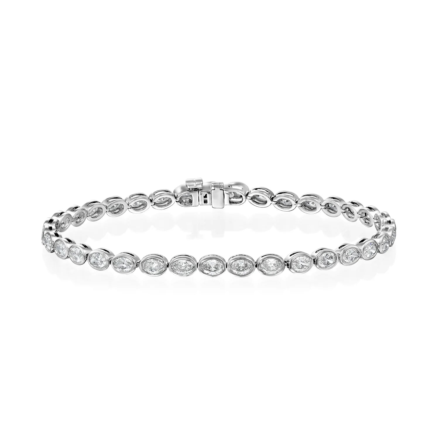 white :: 3.5 carat east west oval lab grown diamond tennis bracelet bezel setting IGI certified
