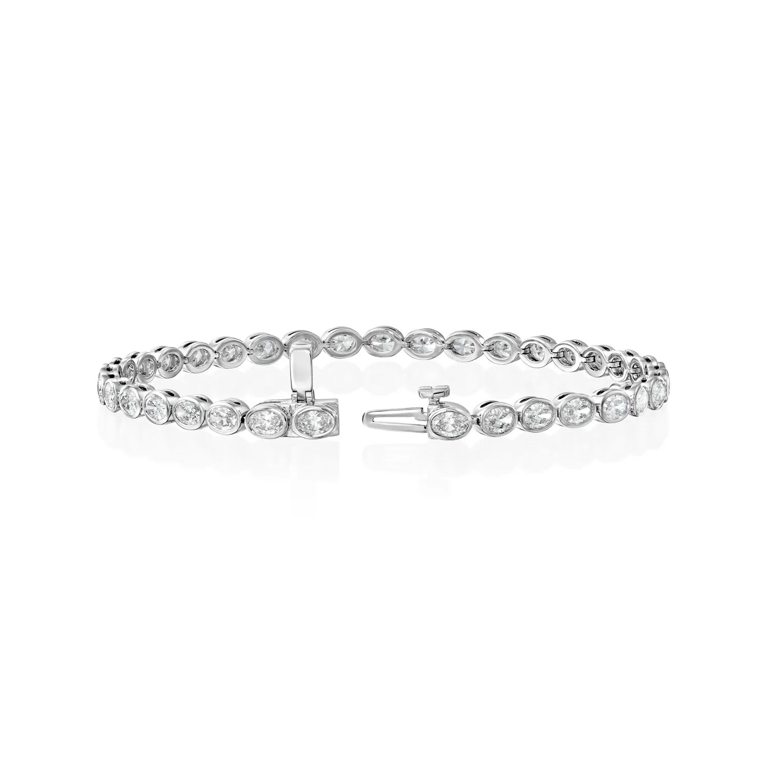 white :: 3.5ct oval lab grown diamond tennis bracelet east west bezel design
