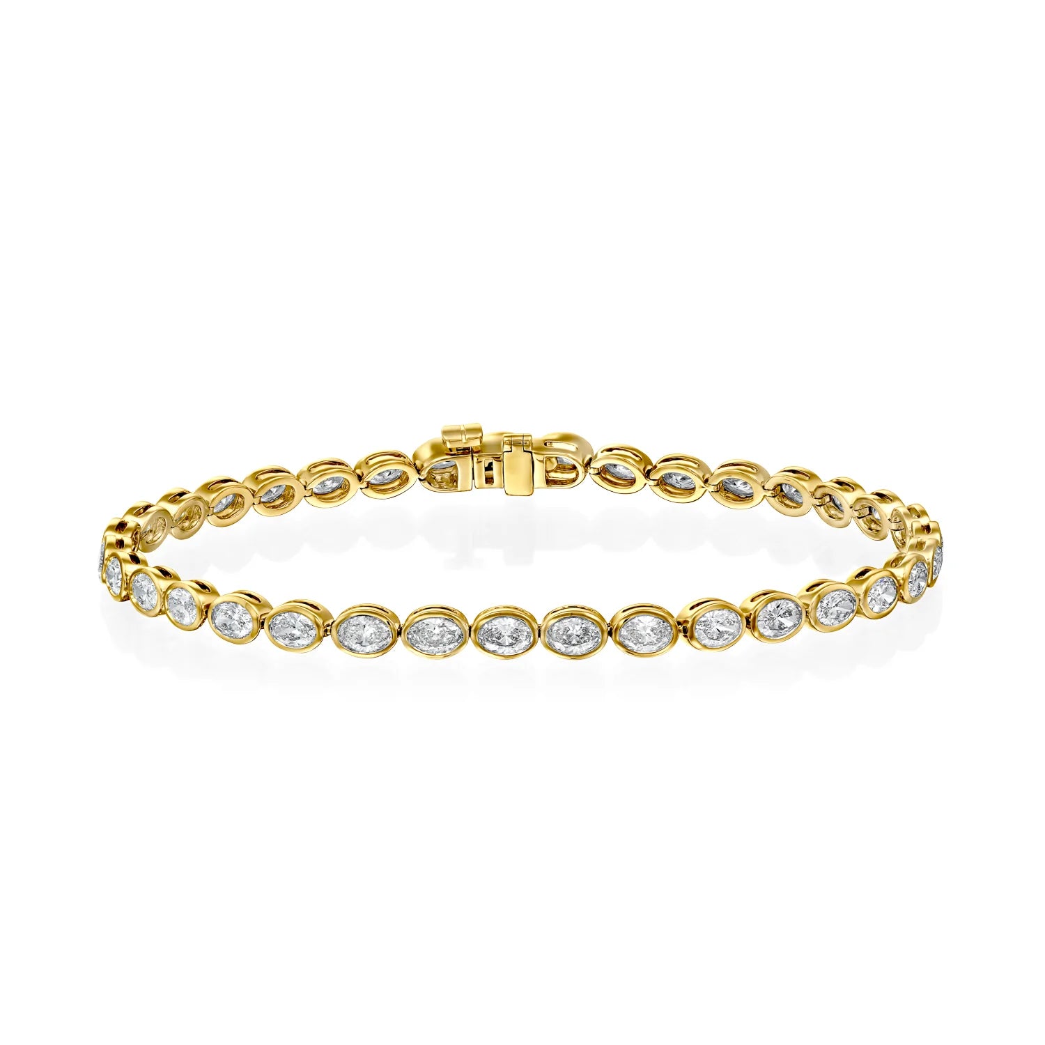 yellow :: 3.5 carat east west oval lab grown diamond tennis bracelet bezel setting IGI certified

