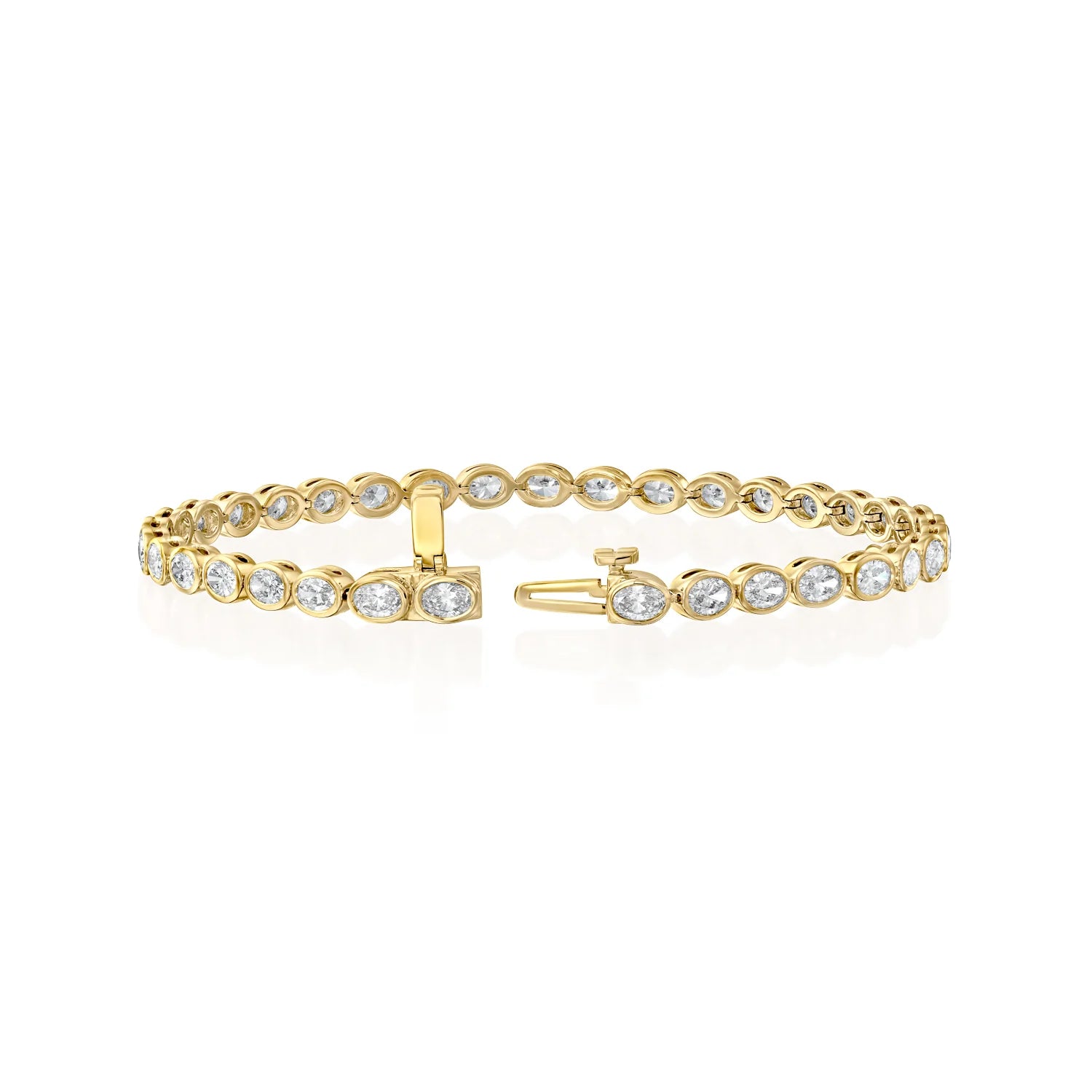 yellow :: 3.5ct oval lab grown diamond tennis bracelet east west bezel design
