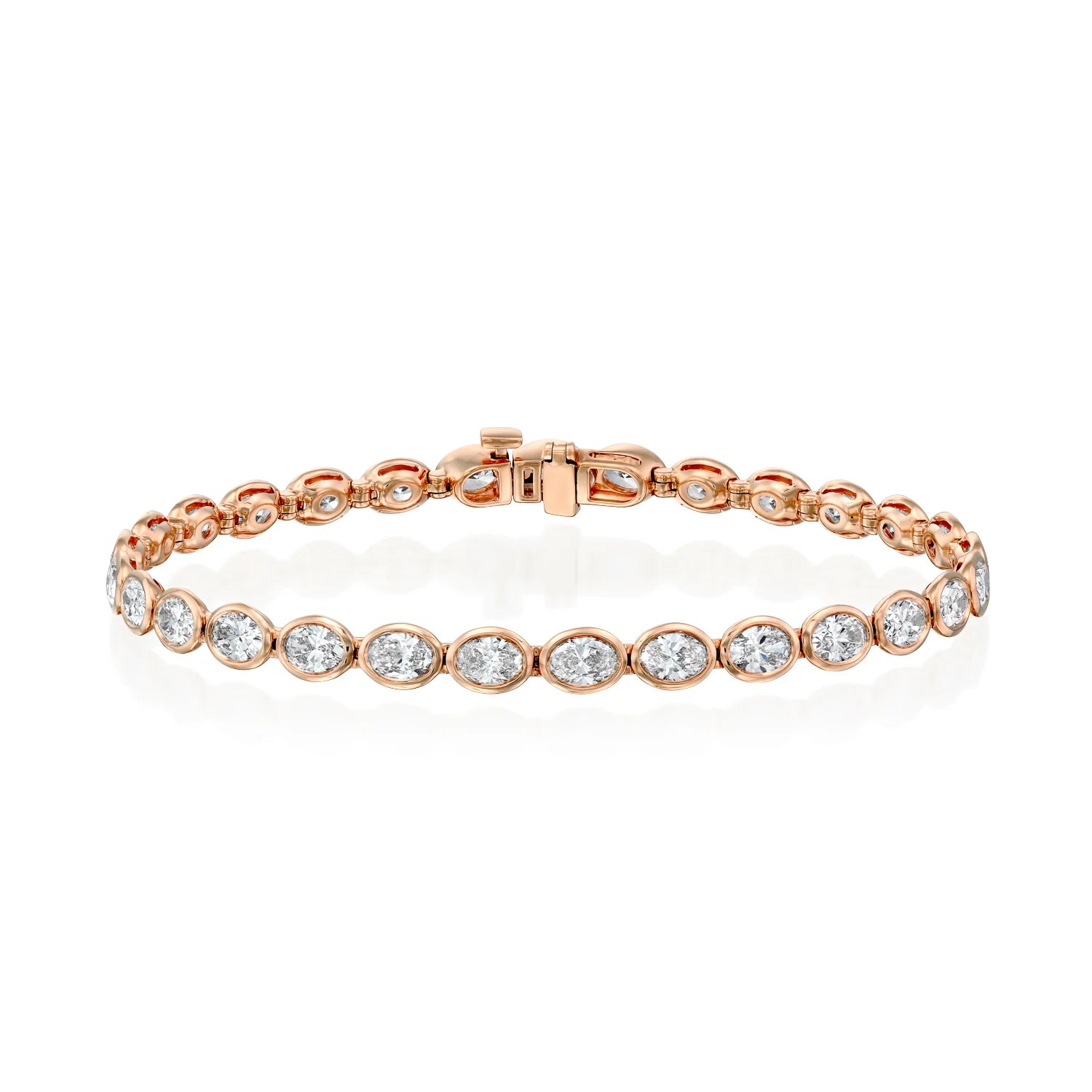 rose :: 6.0 carat east west oval lab grown diamond tennis bracelet bezel setting IGI certified
