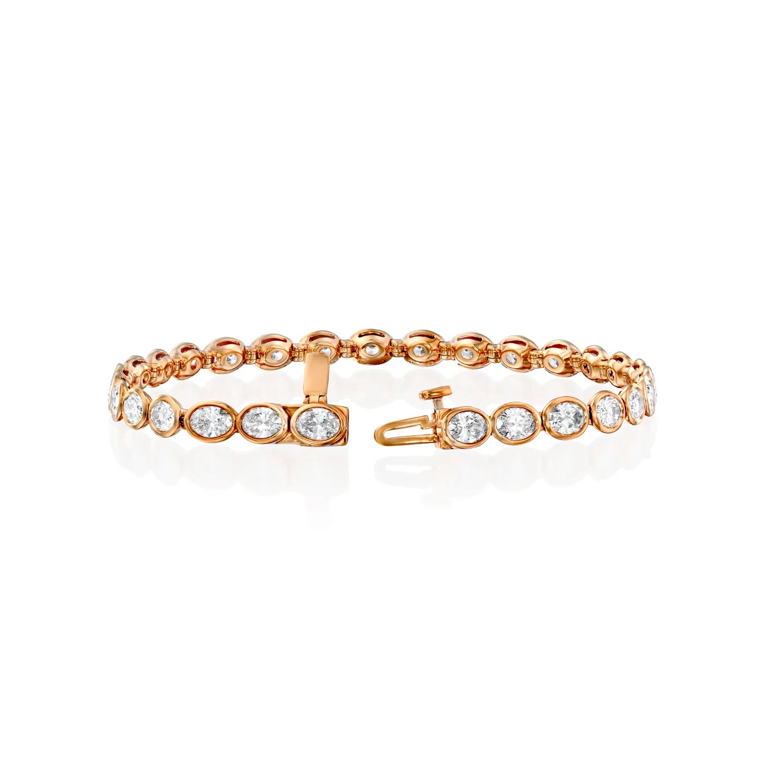 rose :: 6ct oval lab grown diamond tennis bracelet east west bezel design
