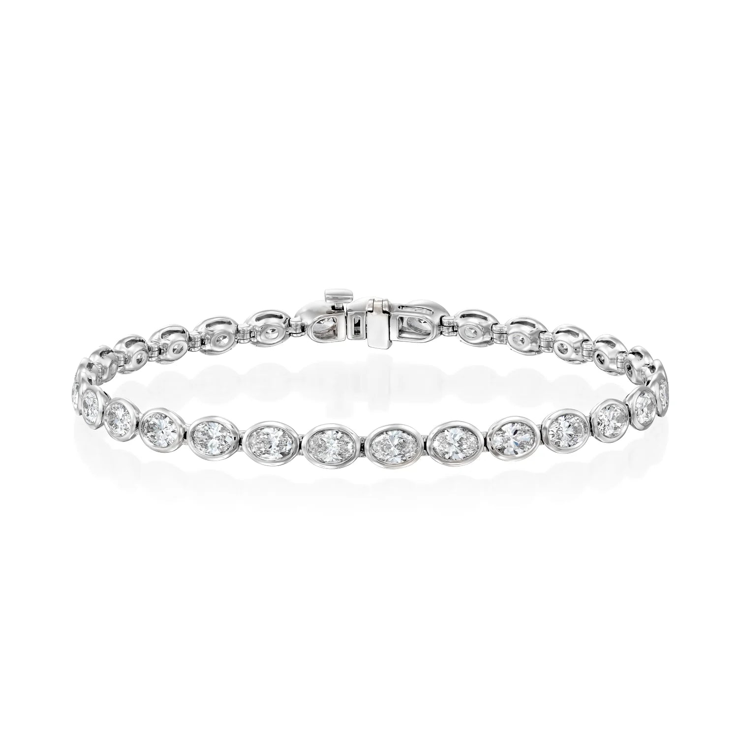 white :: 6.0 carat east west oval lab grown diamond tennis bracelet bezel setting IGI certified
