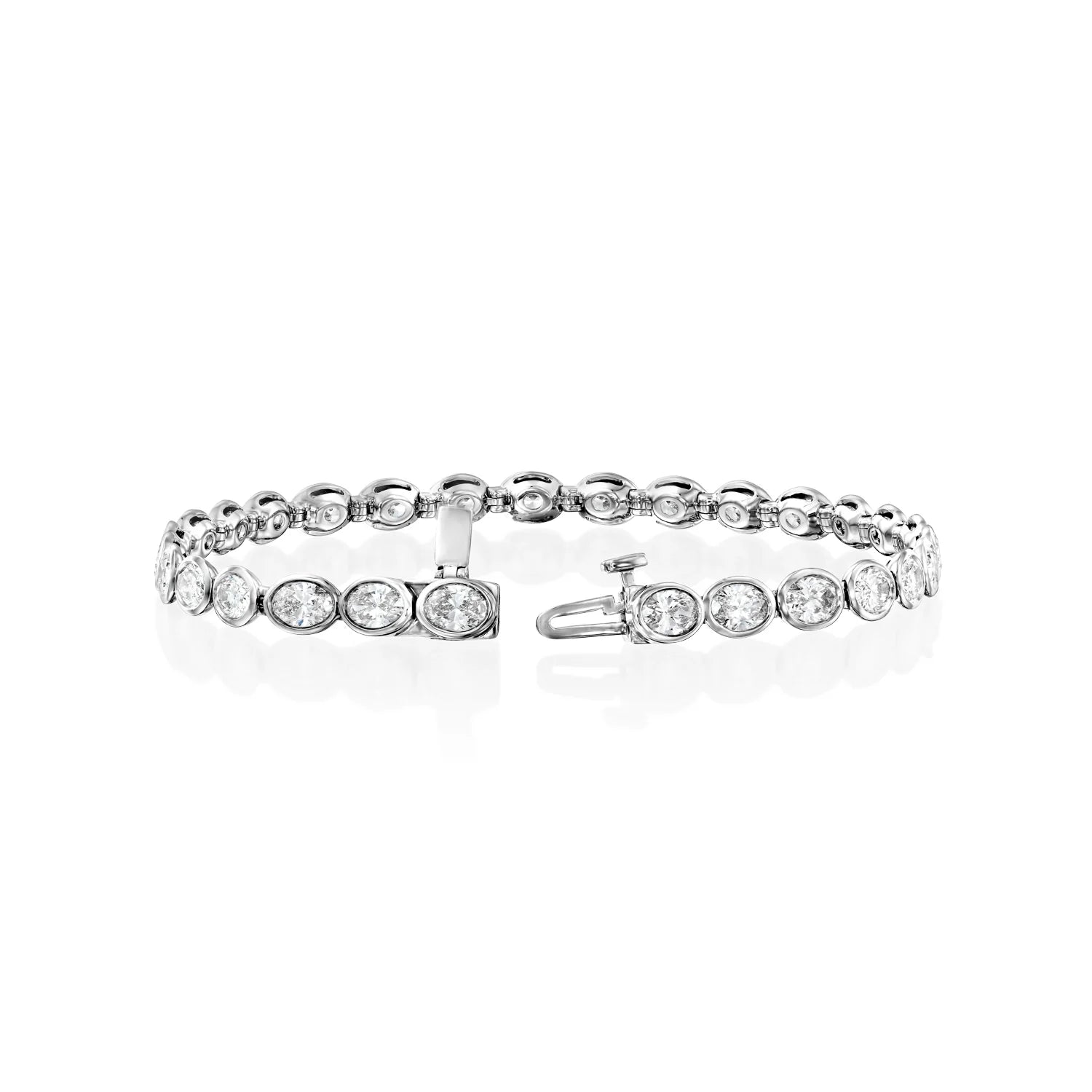 white :: 6ct oval lab grown diamond tennis bracelet east west bezel design
