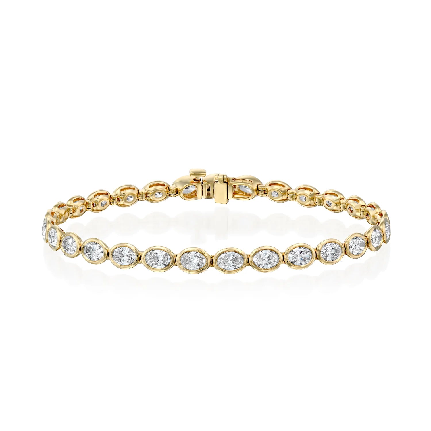 yellow :: 6.0 carat east west oval lab grown diamond tennis bracelet bezel setting IGI certified
