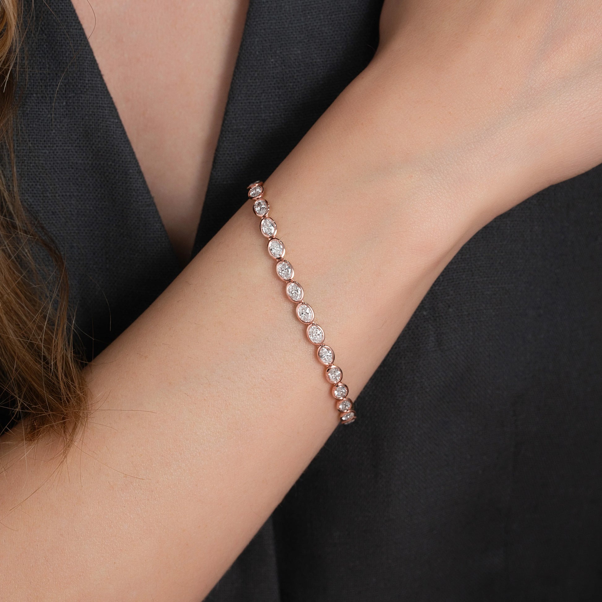 rose :: 6ct luxury oval lab grown diamond tennis bracelet for women
