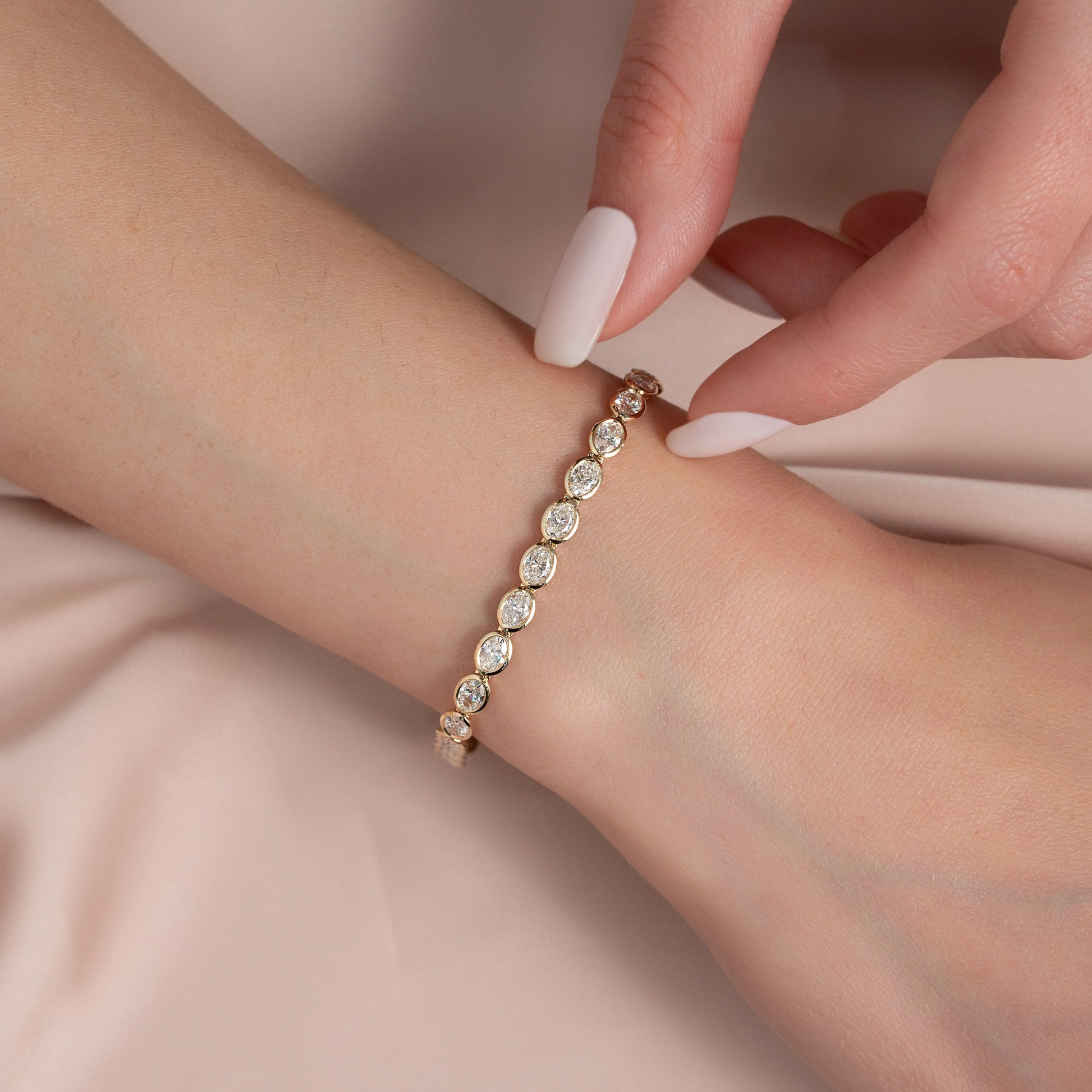 yellow :: 6ct luxury oval lab grown diamond tennis bracelet for women
