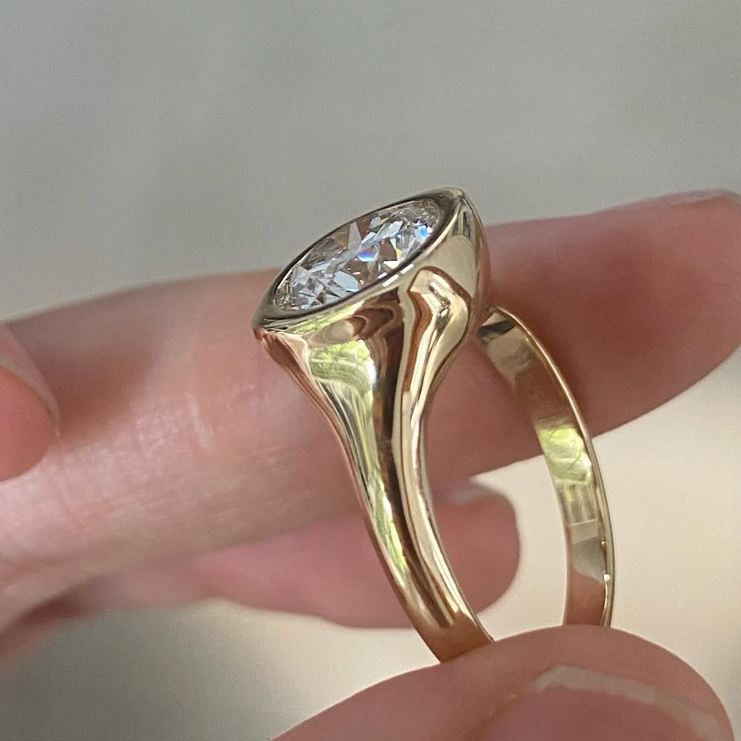 Round 2.50ct Lab Grown Diamond Bezel Set Engagement Ring | 14k Yellow Gold | IGI Certified