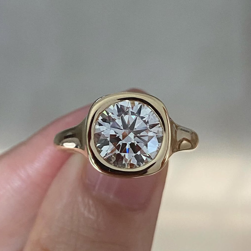 Round 2.50ct Lab Grown Diamond Bezel Set Engagement Ring | 14k Yellow Gold | IGI Certified