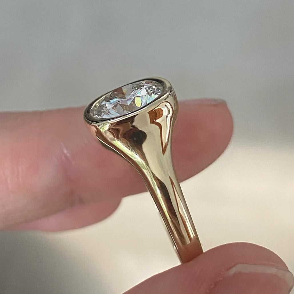 Round 2.50ct Lab Grown Diamond Bezel Set Engagement Ring | 14k Yellow Gold | IGI Certified