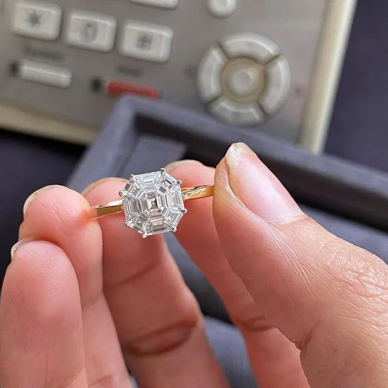 SQ. Emerald 1.50ct Lab Diamond Two-Tone Cathedral Ring | IGI Certified