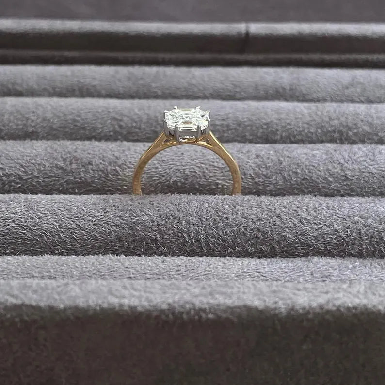 SQ. Emerald 1.50ct Lab Diamond Two-Tone Cathedral Ring | IGI Certified